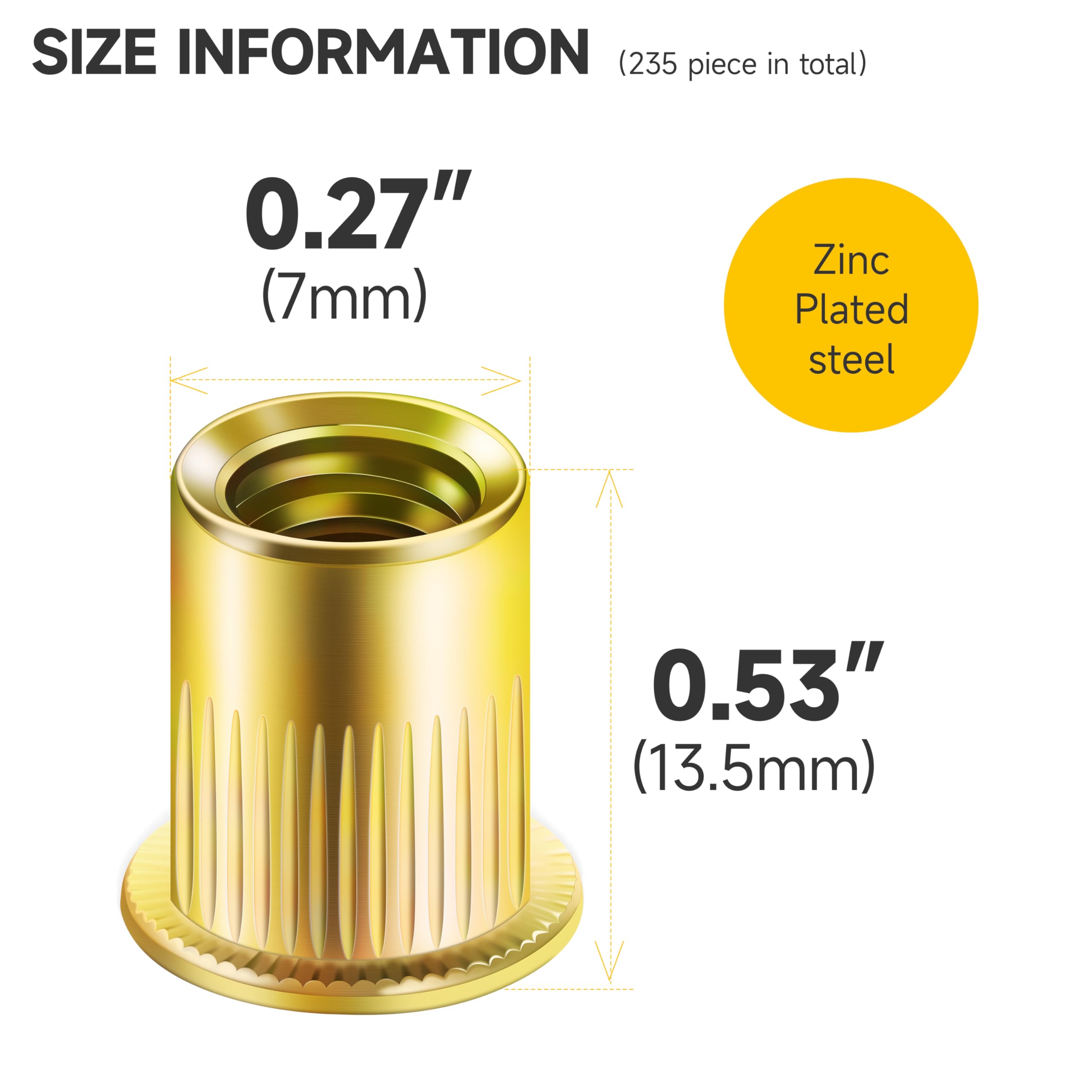 Snapklik.com : Mywish 200Pcs #10-24 Rivet Nuts, Yellow-Zinc Carbon ...