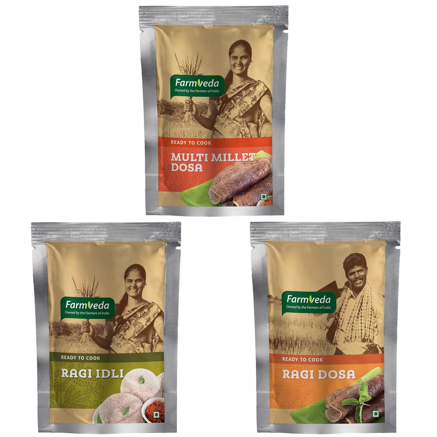 Farmveda Healthy and Tasty Ready to Cook Millet Magic Breakfast Combo (Multi Millet Dosa | 500gm Ragi Idli-250gm Ragi Dosa-500gm) Easy & Instant Mix | with Home-Like Soft and Plain Texture.