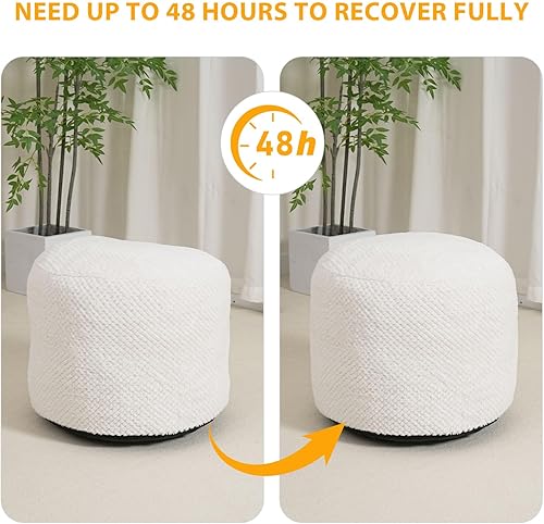 Miniatura 5 de Puf otomano redondo de relleno para reposapiés, pufs de piel sintética con relleno de trozos de espuma, cojín otomano de almacenamiento, silla de