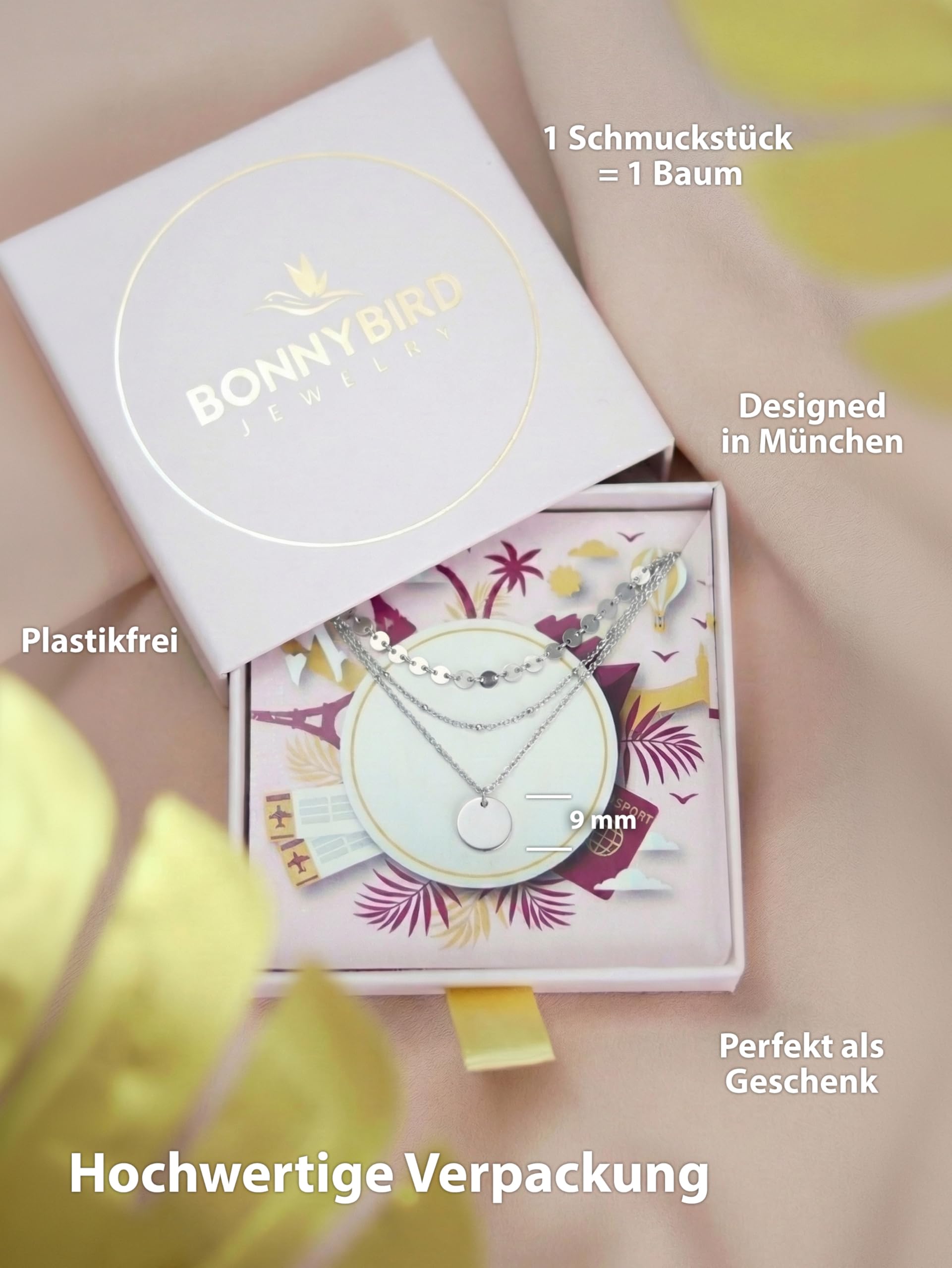 BONNYBIRD® Layering Ketten Set aus Premium Edelstahl - Boho Kette Damen in Silber, Gold & Roségold, 100% Wasserfest & Hautverträglich BonnyTrio
