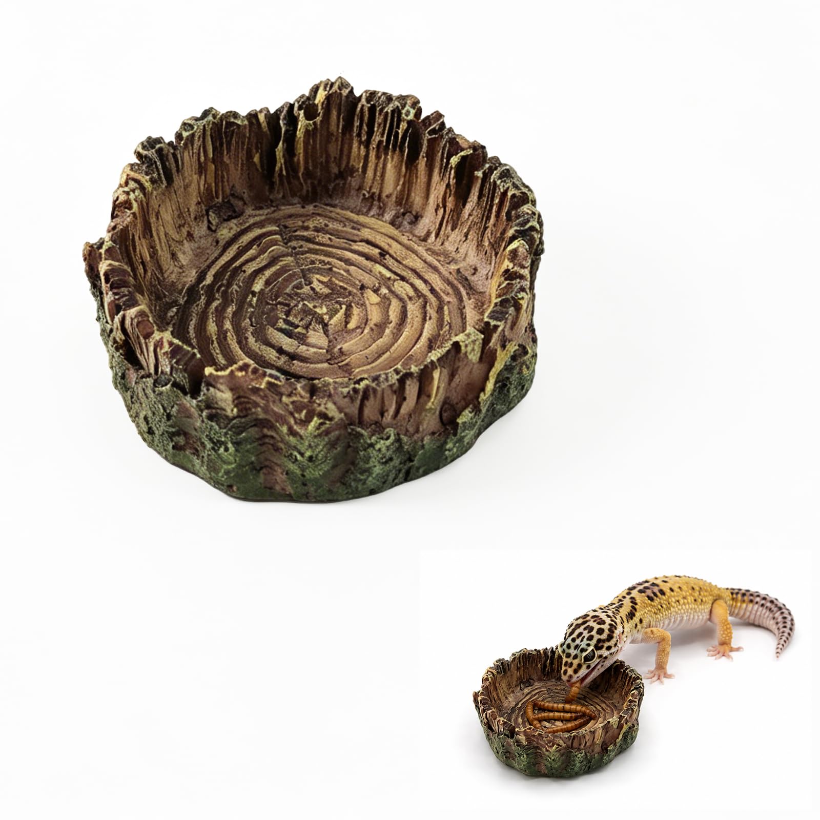 MultiValue Small Shallow Tortoise Water Bowl, Resin Wood Grain Reptile Water Bowl Reptile Feeding Dish for Small Turtles Lizards Geckos (A)