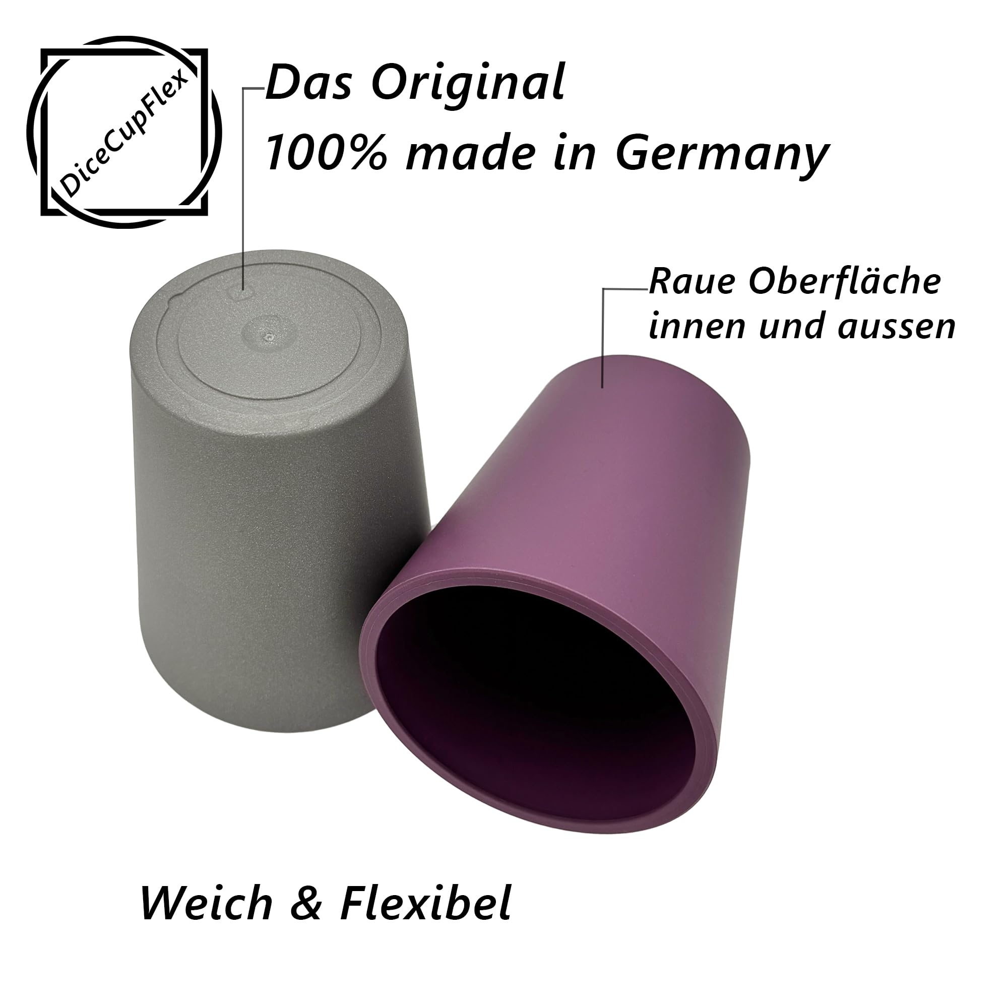Flexibler Würfelbecher mit Deckel inkl. 5 Würfel und Würfelblock, Spielblock - Made in Germany (Blau)