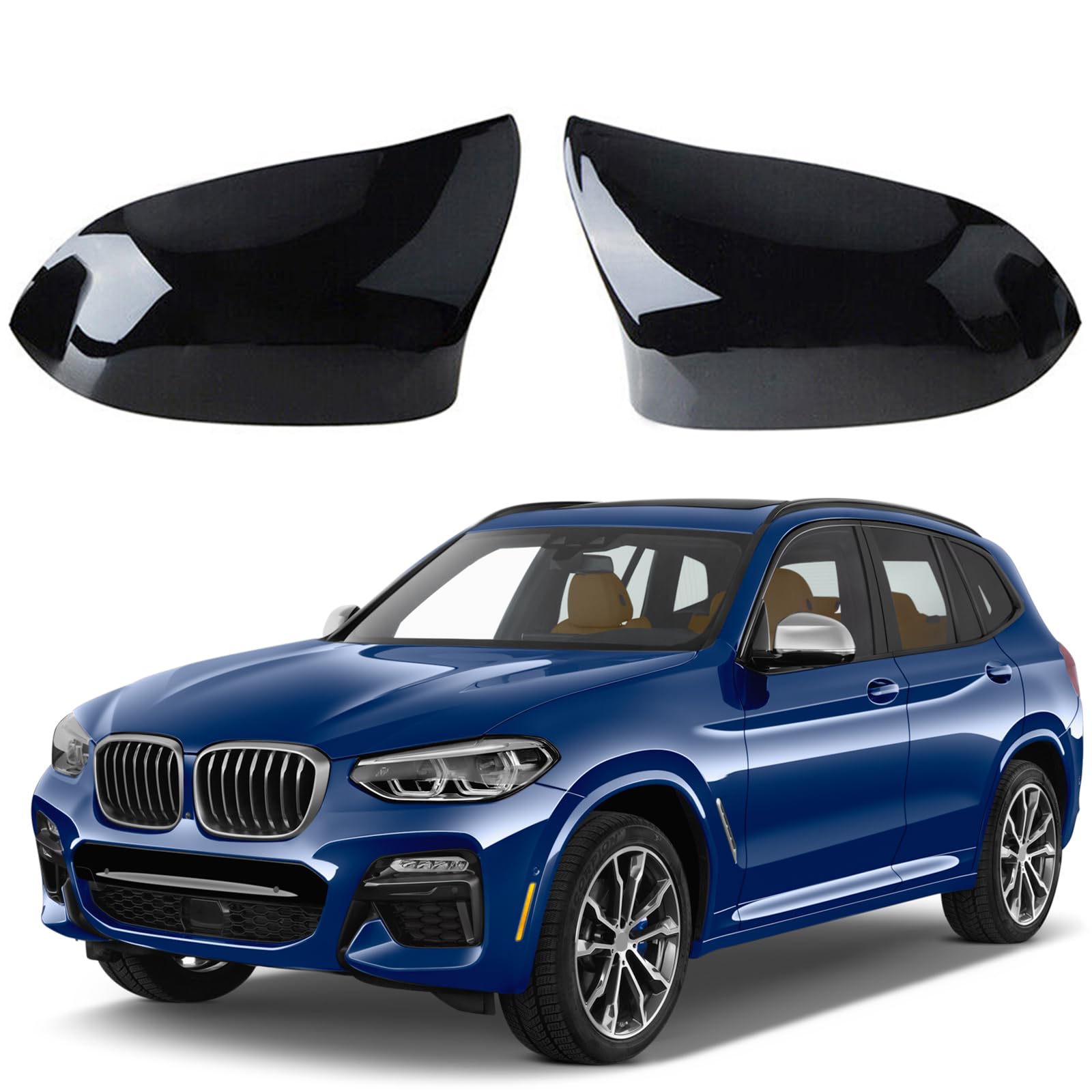 Compatible with 2014-2018 F15 X5 F16 X6 F25 X3 F26 X4 Gloss Black Side Rearview Mirror Cover Caps -M Style