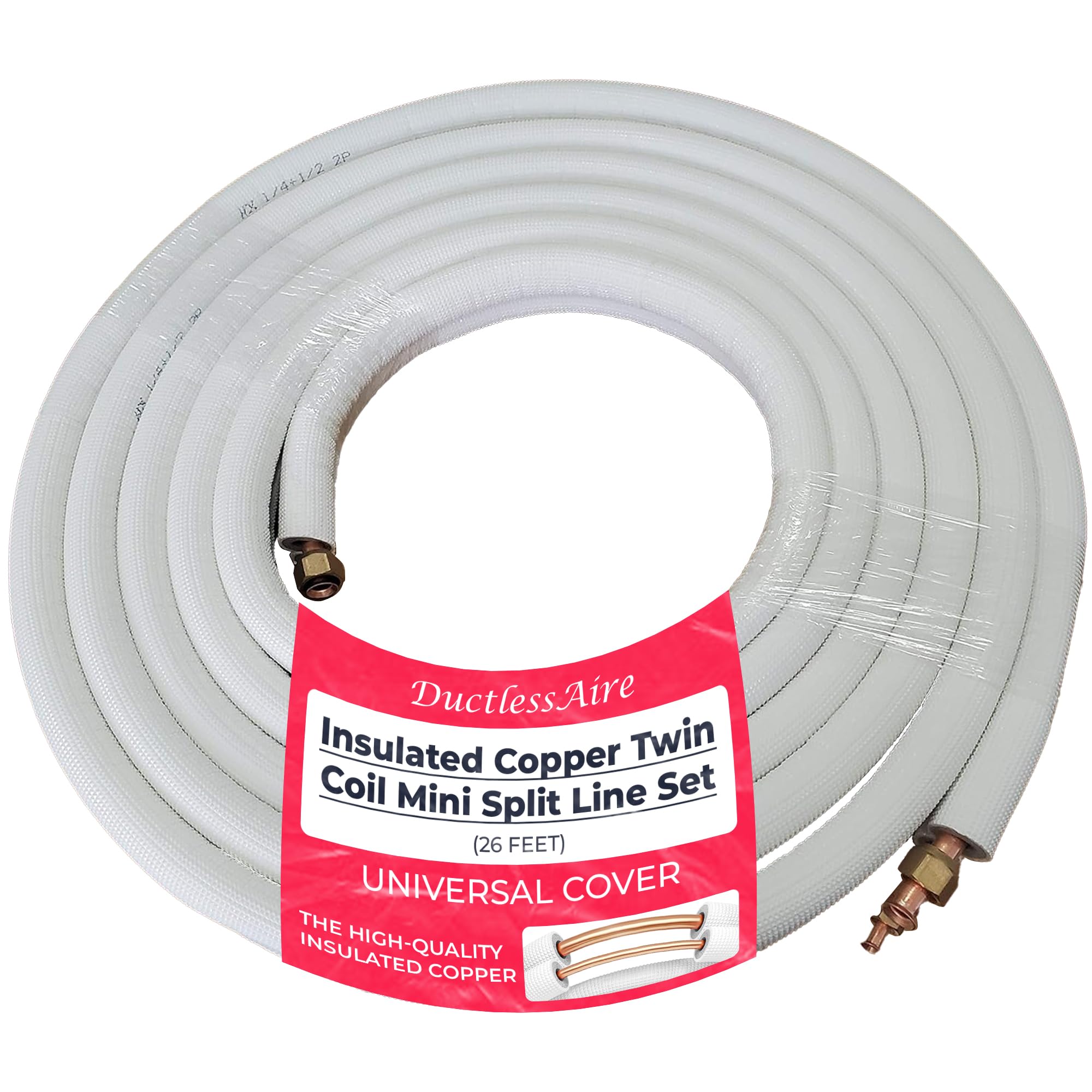 DuctlessAire - Insulated Copper Twin Coil Mini Split Line Set - Indoor/Outdoor Use - Air Conditioning Accessories - 25 Ft (3/8 x 5/8 inches)