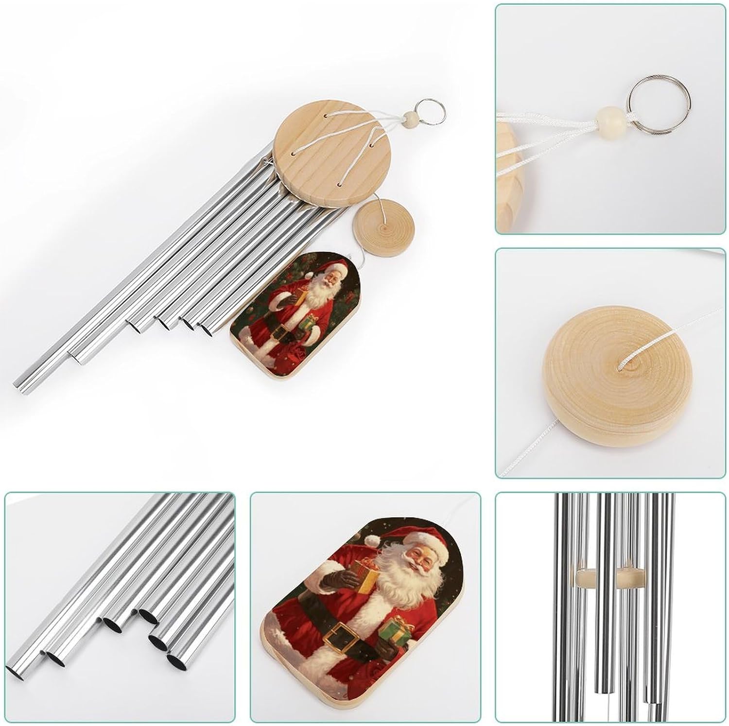 Outdoor Wind Chimes, Santa Claus Printed Wind Chimes,Simple Wind Chimes,Curtain Wind Chimes for Home Decoration