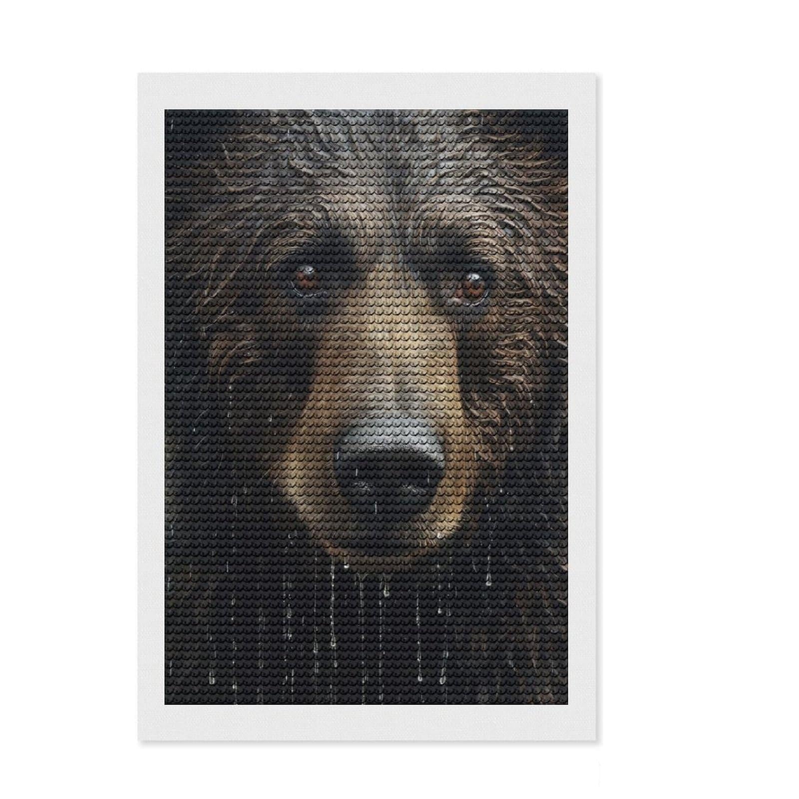 Junmoney Wet Bear Closeup Diamond Art Canvas 8"x12", Relaxing DIY Hobby, Satisfying Creative Project, Farmhouse Decor, for Women