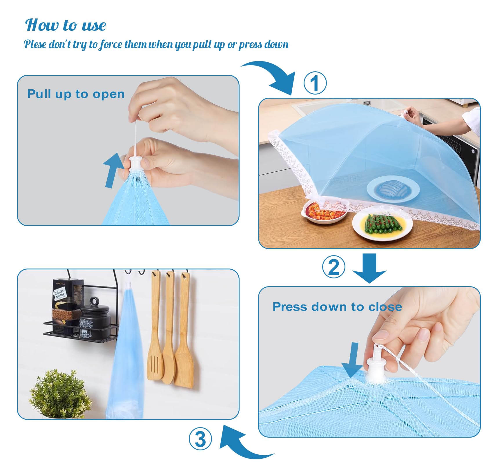 ilauke Confezione da 5 coperture per alimenti in rete, 100 x 60 cm e 43 x 43 cm, rete alimentare pieghevole riutilizzabile per proteggere da mosche e zanzare (bianco e colorato)