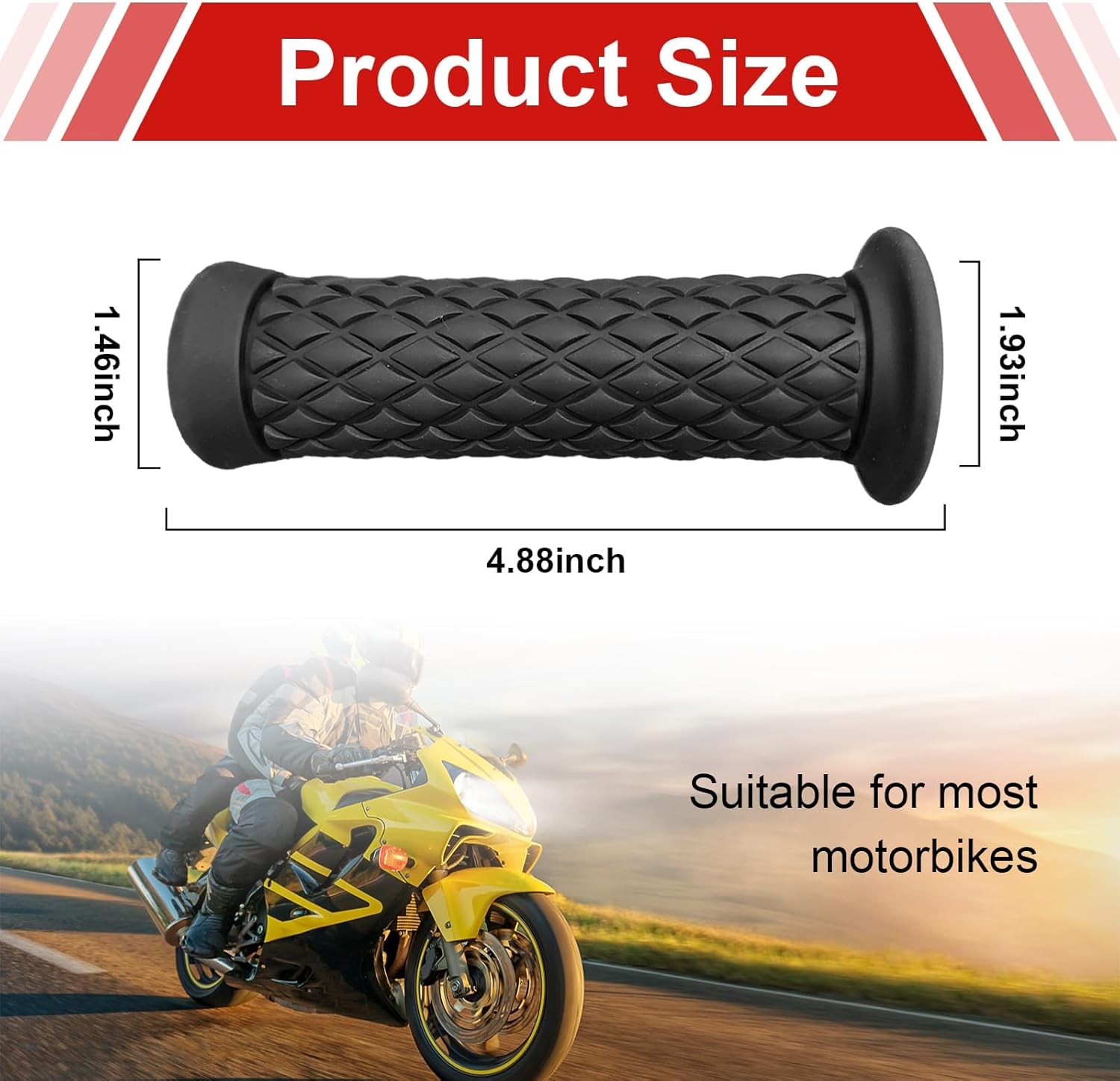 Motorcycle Hand Grips, 7/8" Vintage Non-Slip Rubber Handlebars, Soft Motorbike Thruster Grip for Hand Comfort, Universal Accessories for Motocross Scooter Dirt Bike