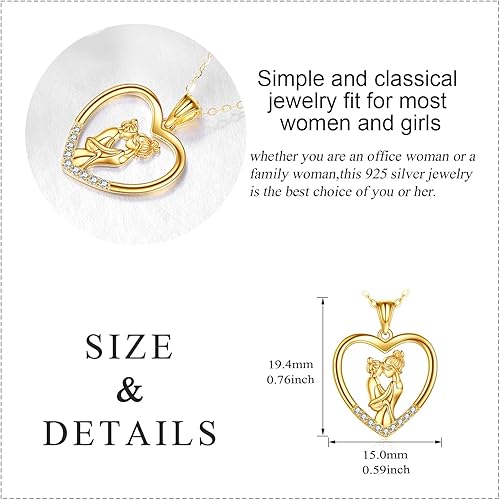 Vista 5 de KECHO Collar para madre de oro amarillo de 14 quilates con colgante de corazón de amor, joyería para el día de la madre, cumpleaños, regalos