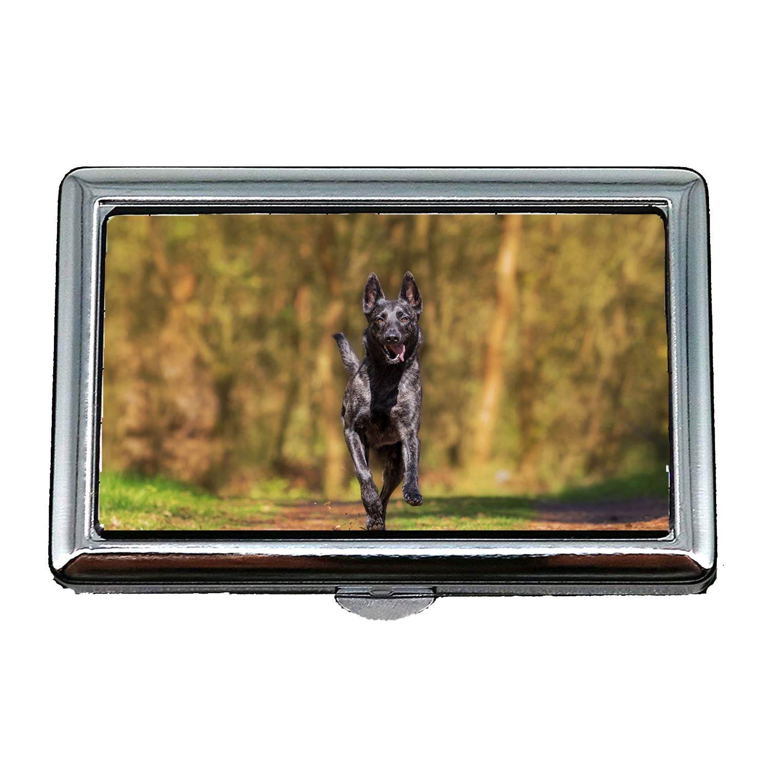 Hard Box Cigarette Case,Herder Action Dog Animal Dog Plays Pet Photography,Business Card Holder Business Card Case Stainless