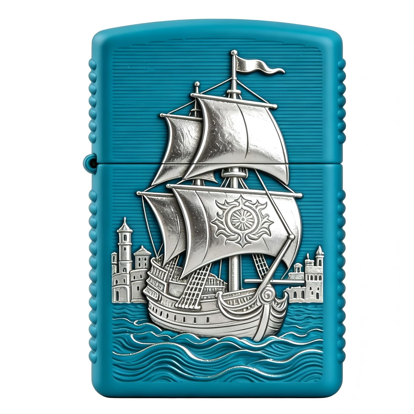 Vintage Horse Sailboat Carving Kerosene Lighter Windproof Open Flame Wheel Grinding Flint Fire Lighter for Outdoor Use (B)