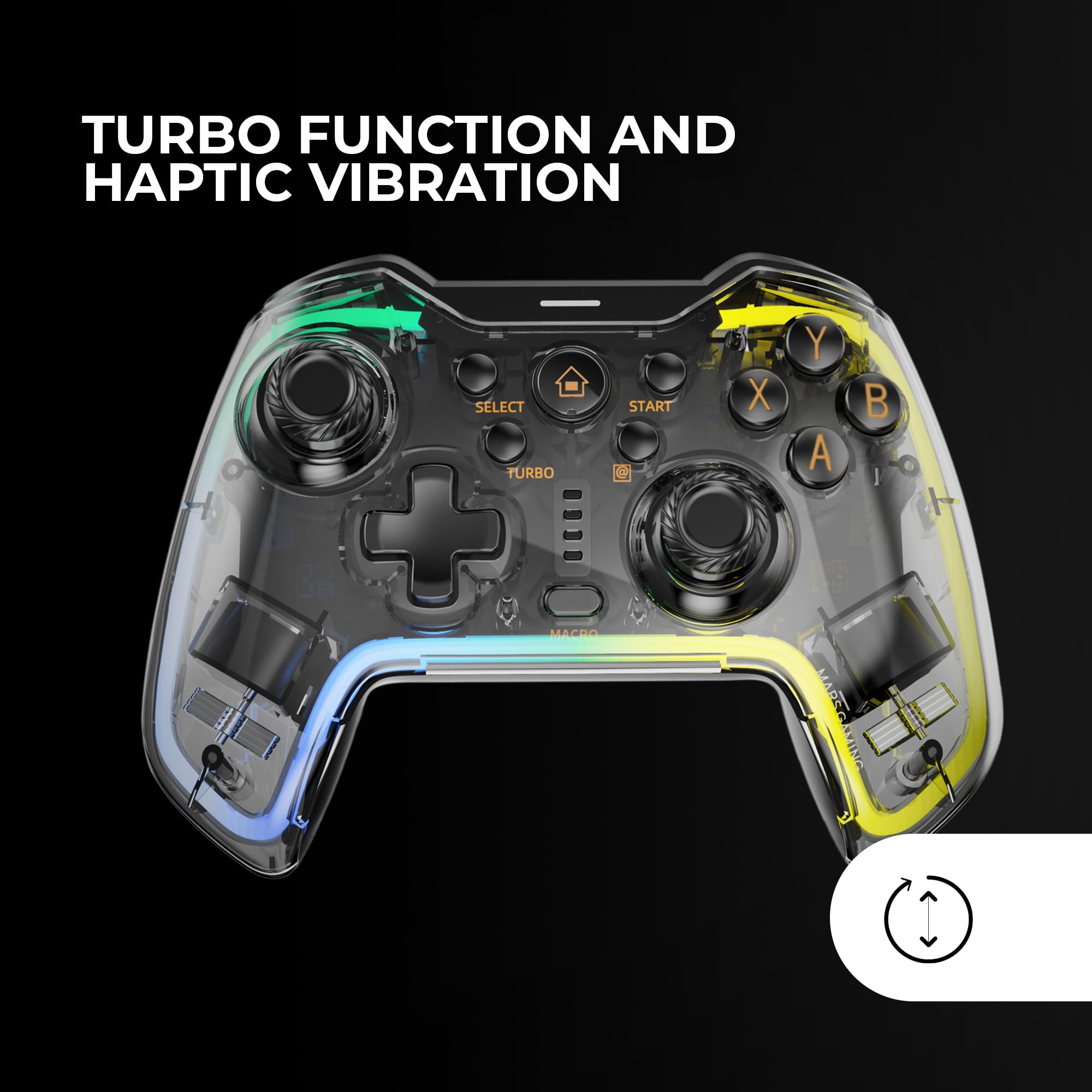 Mars Gaming MGP-BT2 Bluetooth 5.0 Gamepad, RGB Neon, Smartphone Adapter up to 7 inches, Aptic Vibration, Analog Triggers, Macro, Switch, Switch 2, PC, Android, iOS, PS3, PS4, Transparent - 3