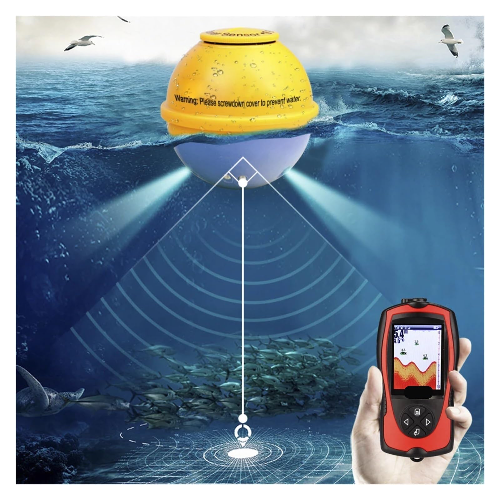 Buscador de Peces portátil de 100 m/300 pies de Profundidad, Alarma de Peces con Cable, Detector de Peces, ecosonda inalámbrica