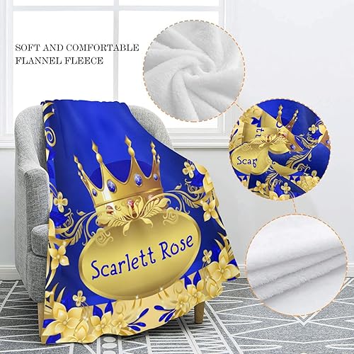 Miniatura 6 de Manta de forro polar suave con nombre en blanco y azul oscuro dorado para recién nacidos, niñas y niños, guardería de mascotas, 30 x 40 pulgadas