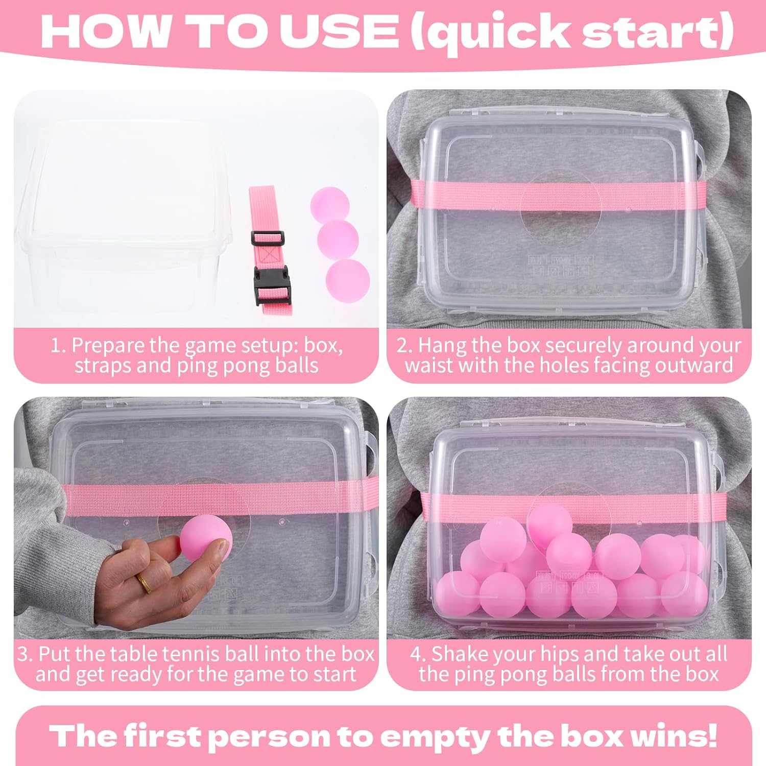 Swing Shaking Balls Game Set - 3 Pack Interactive Baby Shower Swing Balls Games with 60 Balls, Belt and box, Hilarious Ice Breaker for Gender Reveal, Bridal Showers & Family Party Fun (Pink)