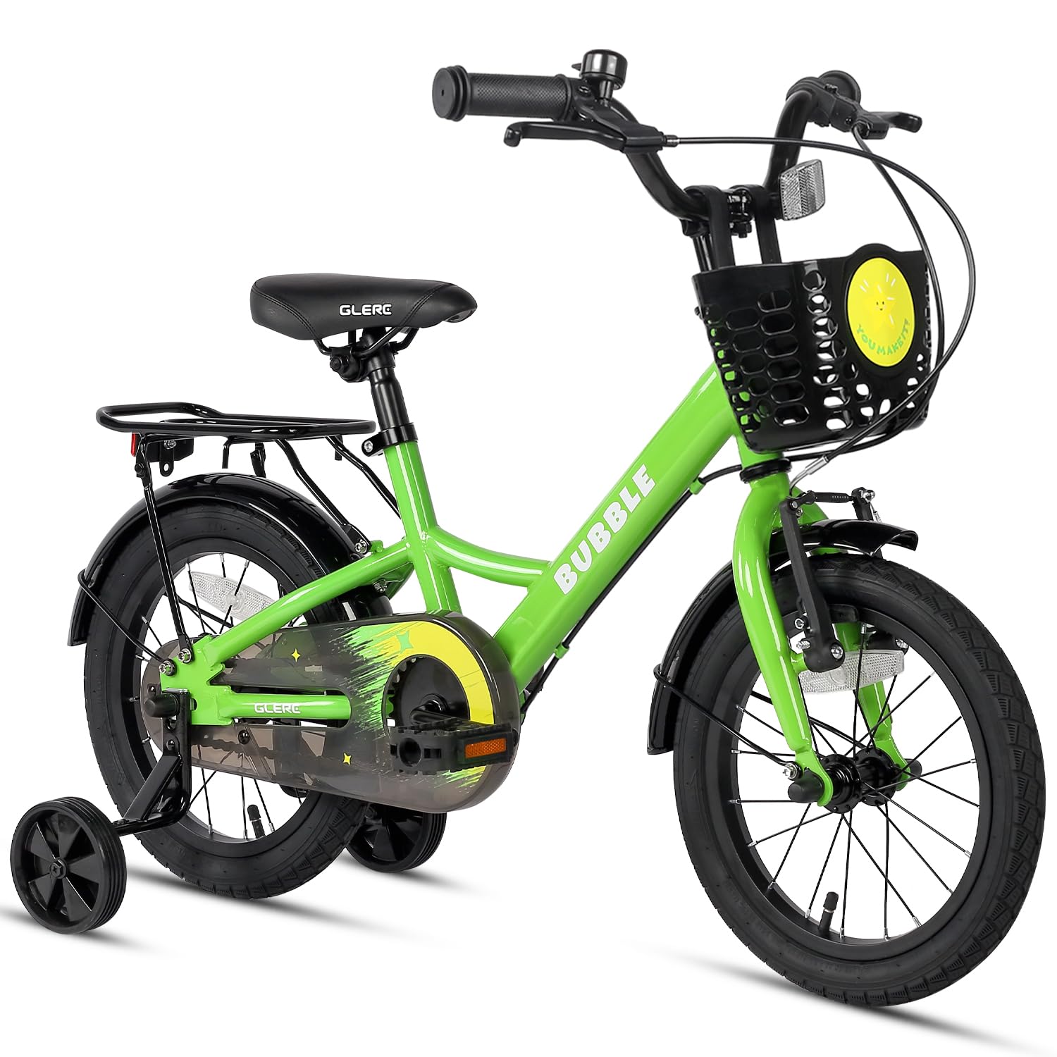 Glerc Bubble 12 14 16 Inch Kids Bike for 3-8 Years Old Boys & Girls Bicycles with Basket & Stabilisers & Rear Rack, Multiple Colors