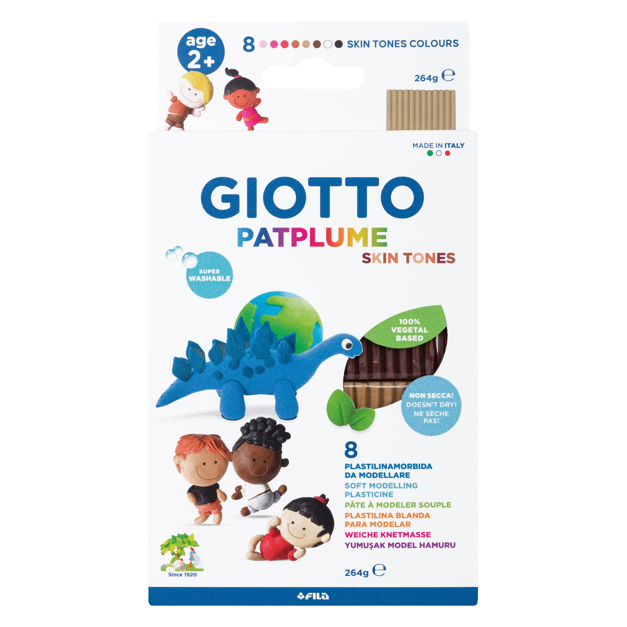 GIOTTO Patplume Soft Modelling Clay, 8 Assorted Skin Tone Colours, 33g Pack, Vegetable Based Formula, Super Washable, For Children, Parties and Schools