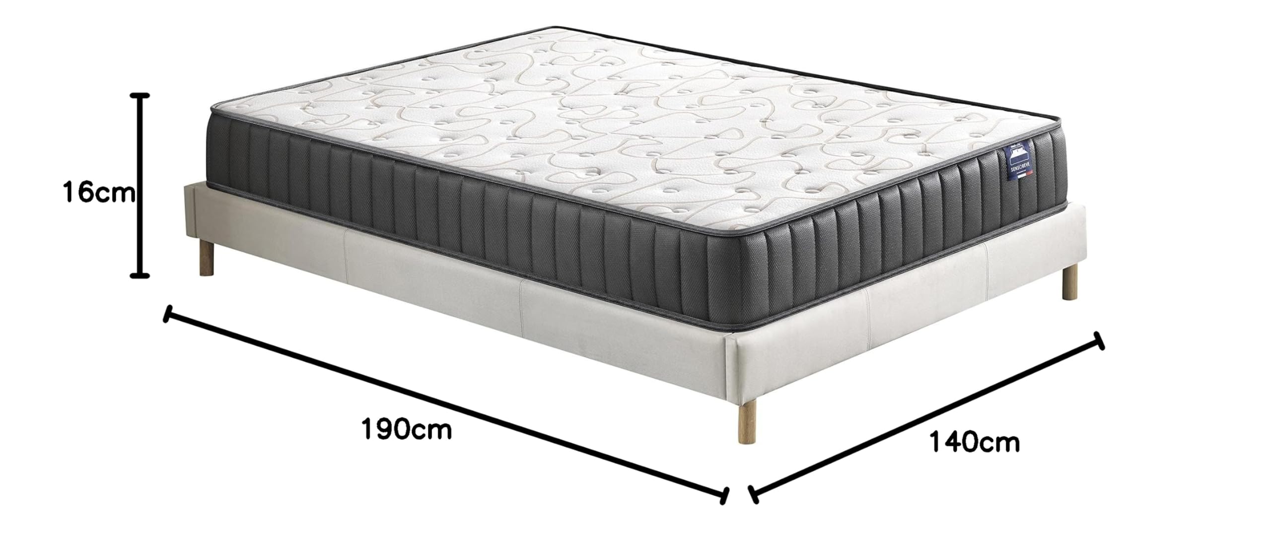 Ensemble Matelas Mémoire Forme 22cm + Sommier Tissu Gris 120x190cm - Sensoreve November - Orionis