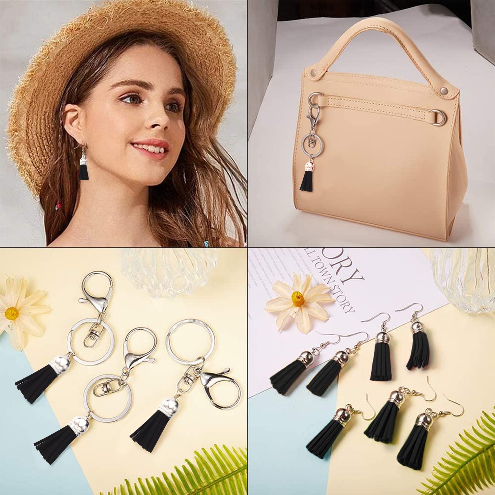 SUNNYCLUE 100pcs Faux Suede Tassel Pendant Leather Charms Bulk Key Chain Tassels Decoration with CCB Thin Plastic Cord for DIY Craft Making Supplies - Image 3