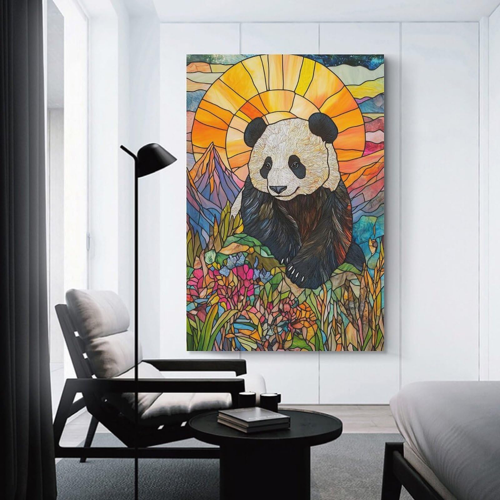 Junmoney Panda in Mountain Sunset Home Decor Wall Art, 24x36inch(60x90cm), for Wall Displays, Bedrooms Or Room Updates, Ideal for Building A Coordinated Art Wall