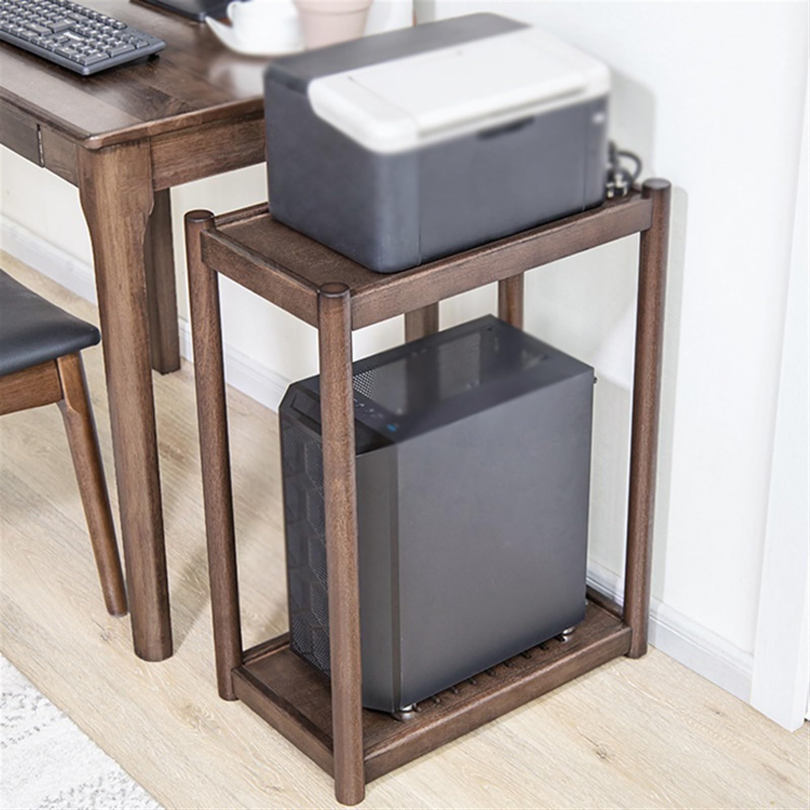 Práctico Soporte de CPU móvil 2 Niveles, Soporte Torre Madera for PC con Ruedas Invisibles, Caja Principal pie for el hogar y la Oficina(Blanco,Medio)
