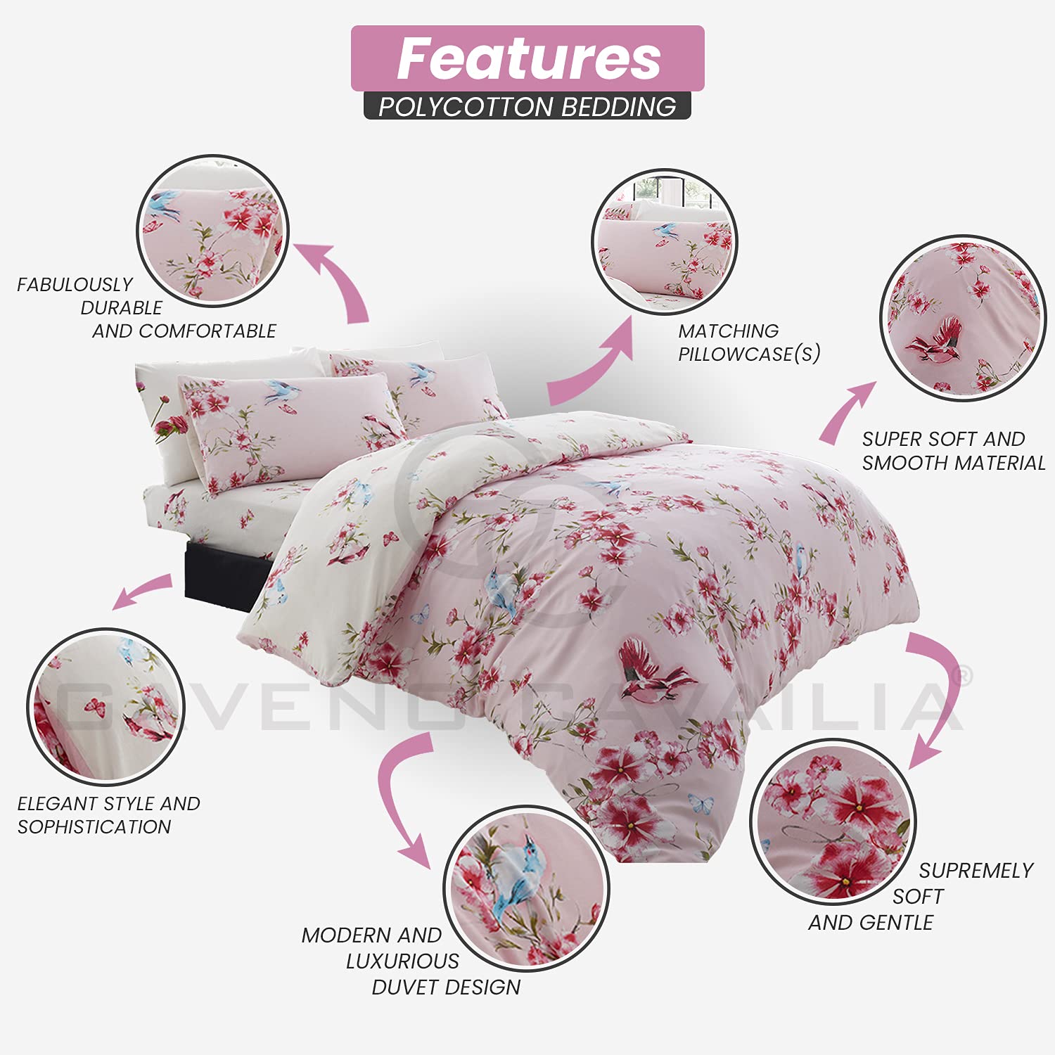 Copripiumino Matrimoniale Reversibile GC GAVENO CAVAILIA - 3 Pezzi In Policotone, Stampa Piume Gialle, Lusso - 2