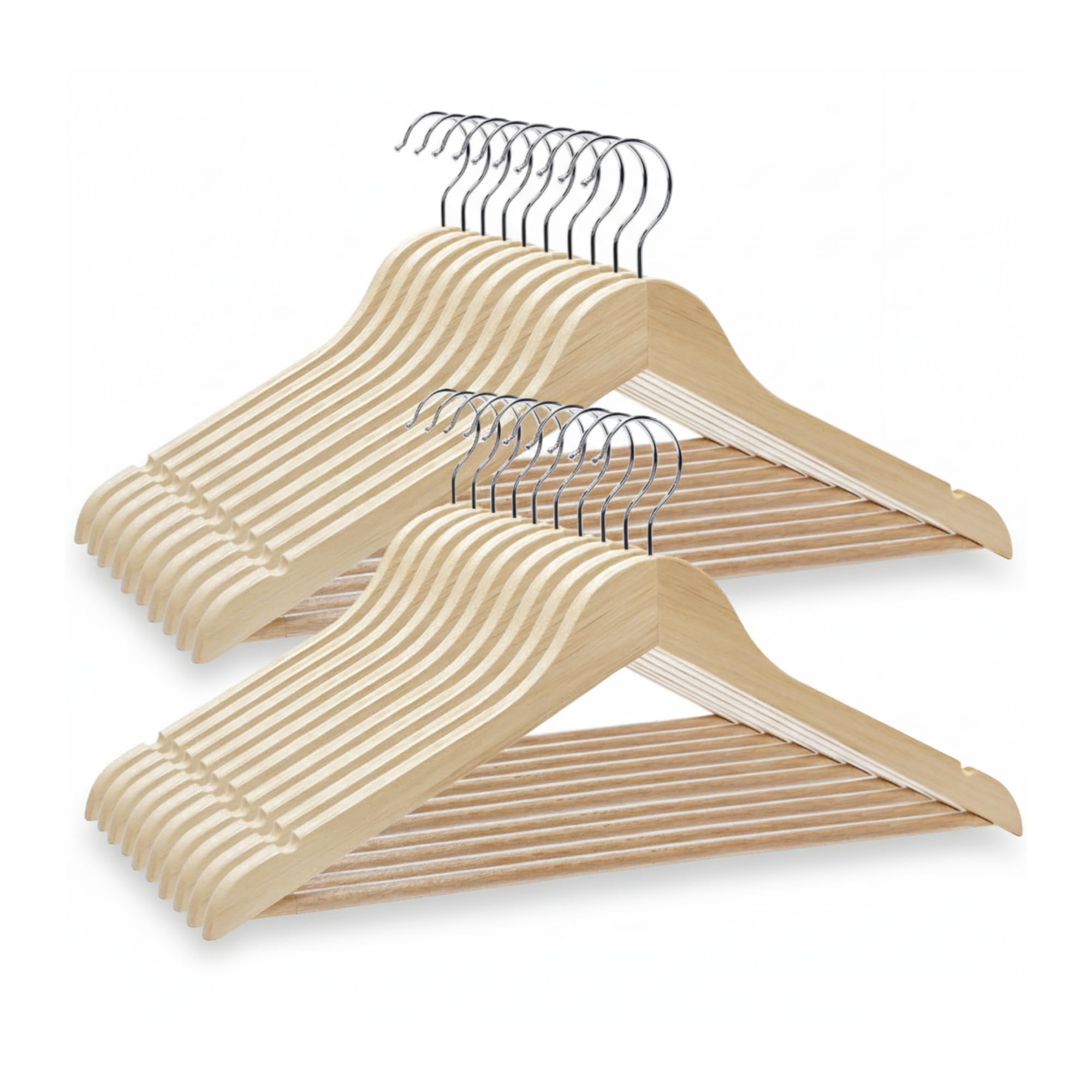 Straame Home | Strong Brown Wooden Coat Hangers |Made with Natural Wood and Non-Slip Trouser bar | Extra Smooth Finish | Strong Shoulder Notches | Pack of 20