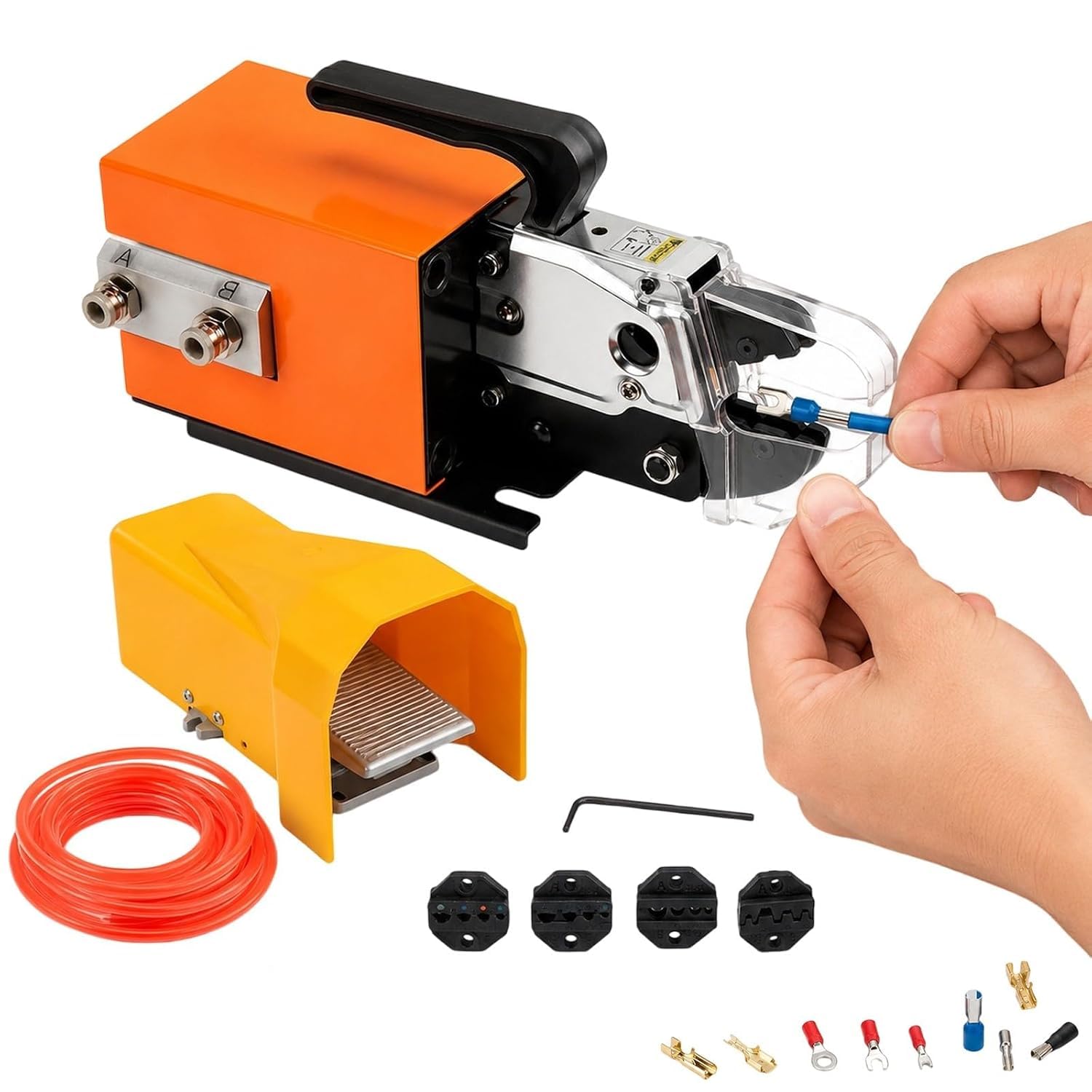 Herramienta neumática para crimpar terminales con control de pedal
