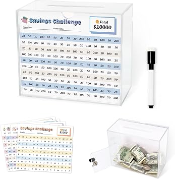 Clear Piggy Bank with Lock - Reusable Acrylic 10k Savings BoxSmall