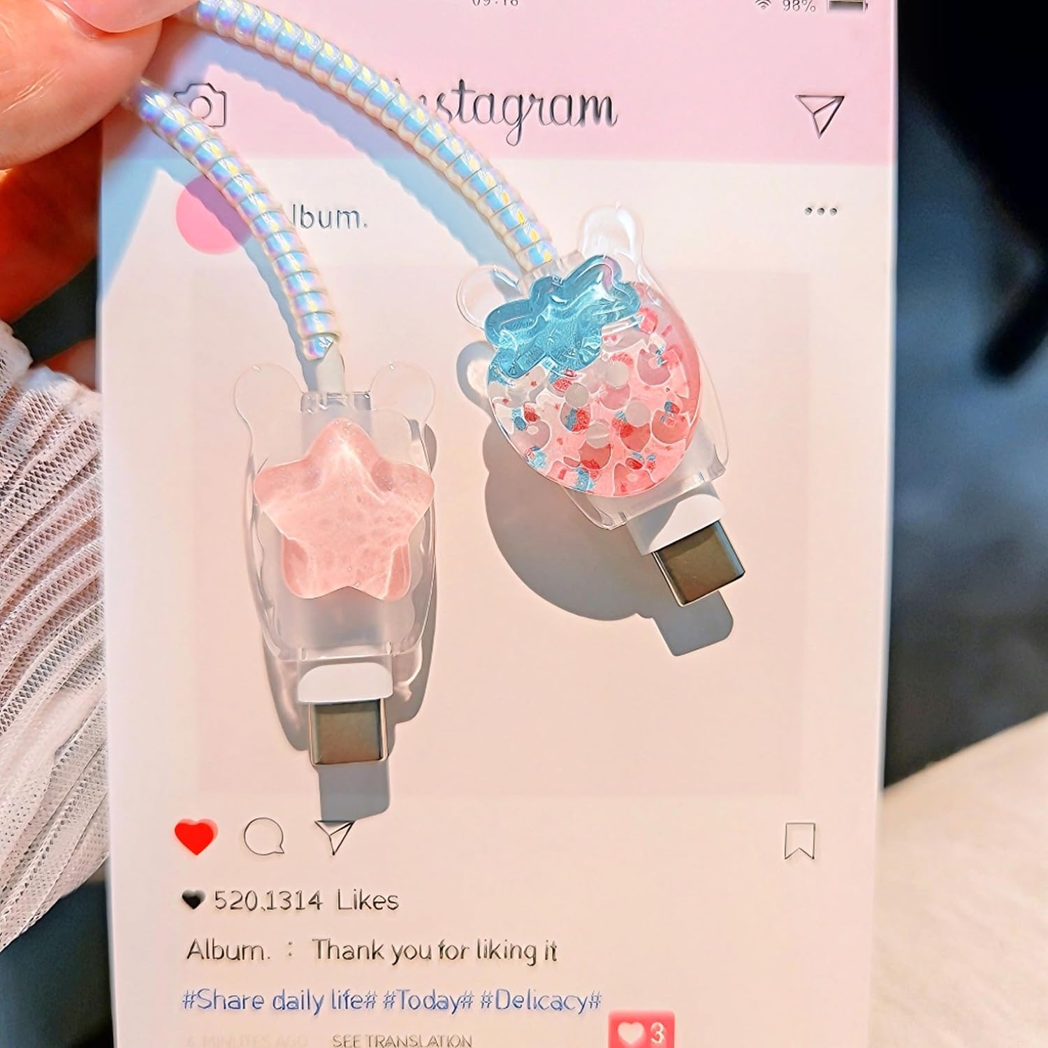 Cute Bowknot Cable Protector for iPhone Charger Cover,3D Butterfly Strawberry Design for Women Girl,DIY Wavy Charging Cord Protector for iPhone/iPad 18W/20W Power Adapter 11 12 13 14 15 16 17 Pro Max