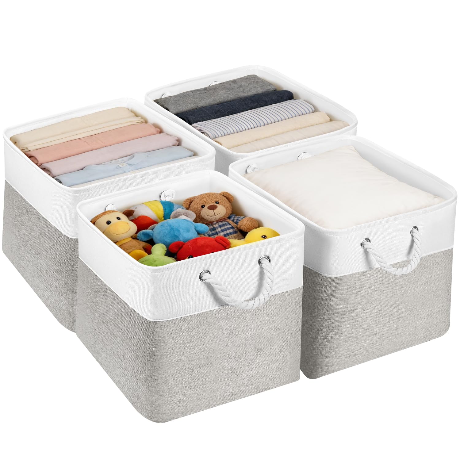 JUNLAI 4 Pack Fabric Storage Boxes, Kallax Storage Boxes 33 x 38 x 33 with Handles, Foldable Large Storage Pink Basket for Office & Home, Book, Clothes, Toys(Pink-White)