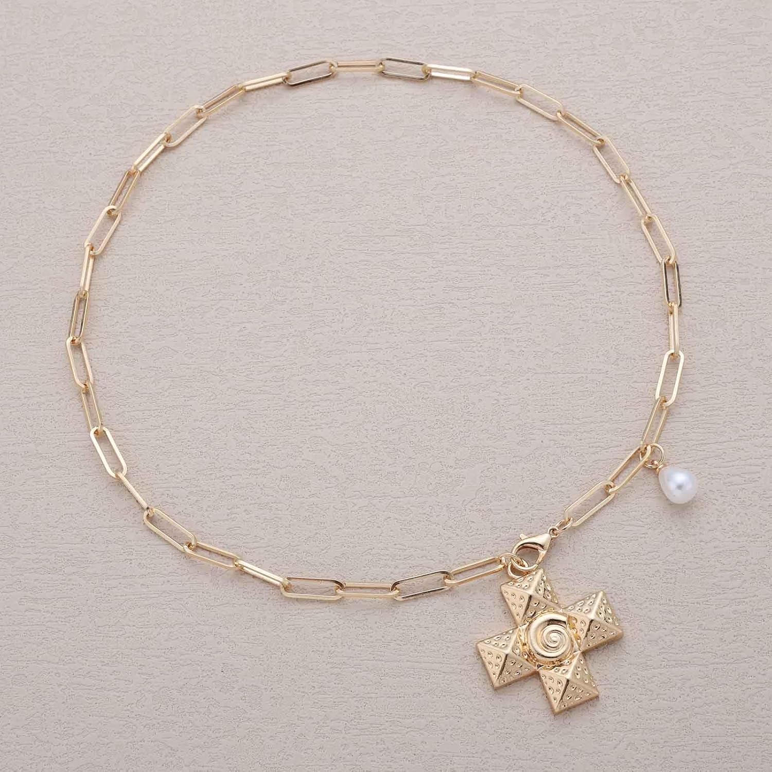 Metal Large Cross Necklace Cross Pearl Chain Necklace Chunky Cross Pendant Necklaces Gold Paperclip Choker ecklaces Jewelry for Women - Image 7