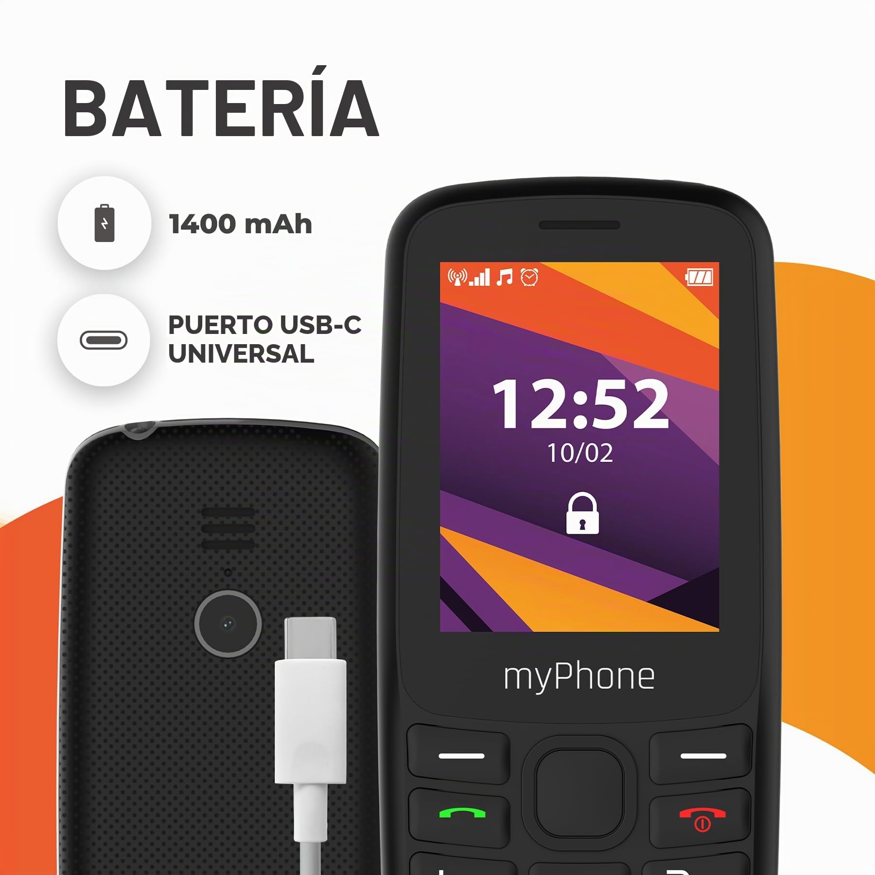 myPhone 6410 LTE teléfono móvil para Mayores sin Contrato, móvil 4G con Teclas Grandes, Pantalla 2,4", Dual SIM, Radio FM, Linterna, batería de Larga duración