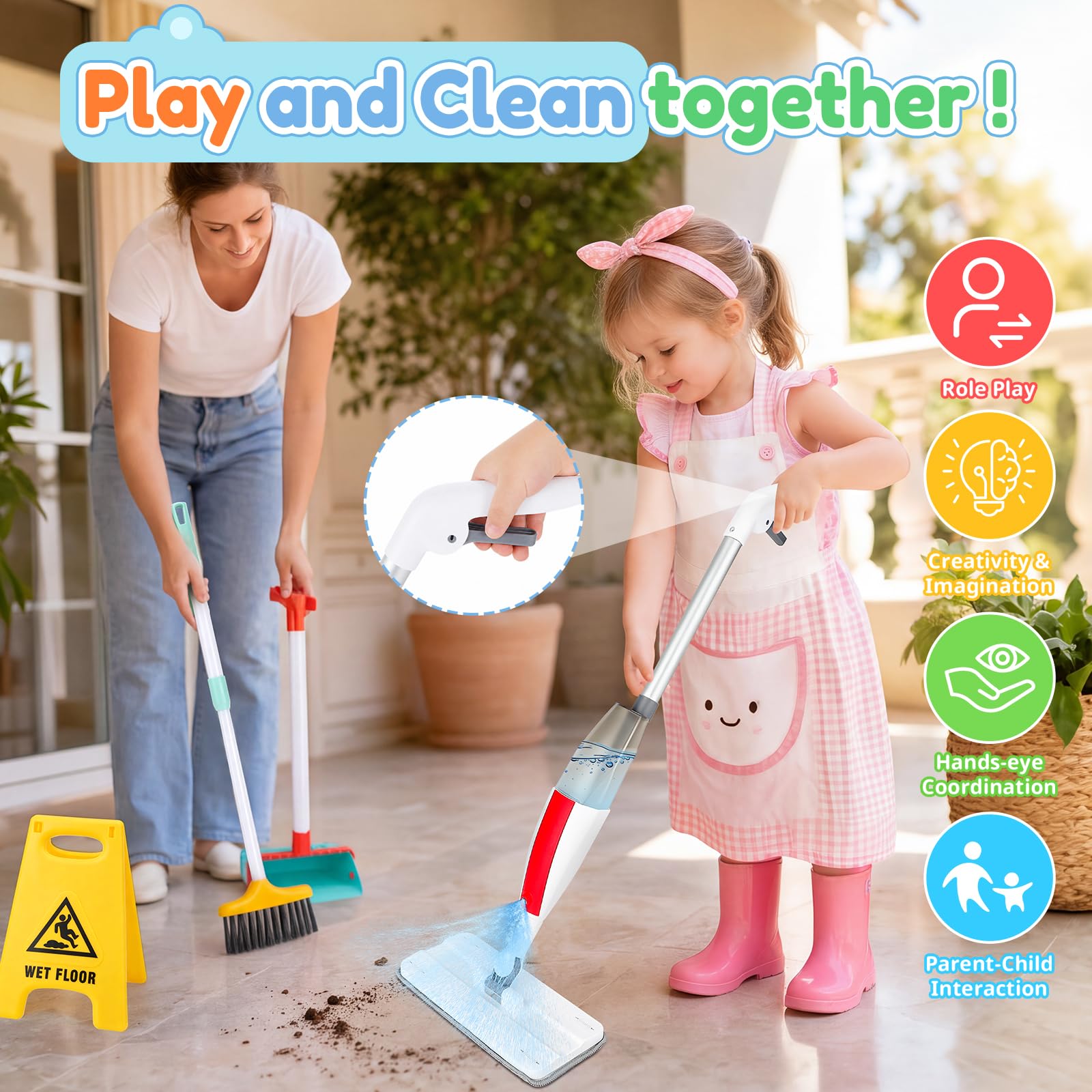 deAO Set di Pulizia per Bambini Giocattolo con Spruzzino ad Acqua Reale