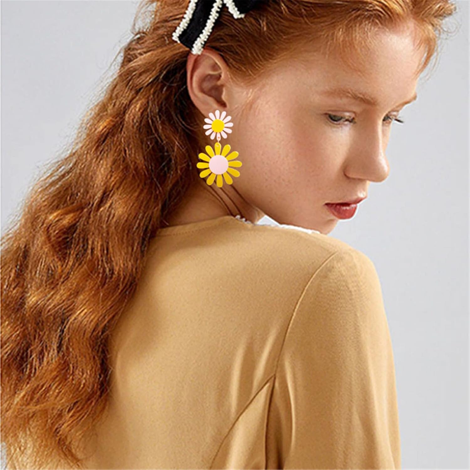 ONLYJUMP 60s 70s Daisy Earrings for Women Exaggerated Acrylic Large Flower Earrings Bohemian Boho Earring Layered Flower Petals Earrings - Image 3