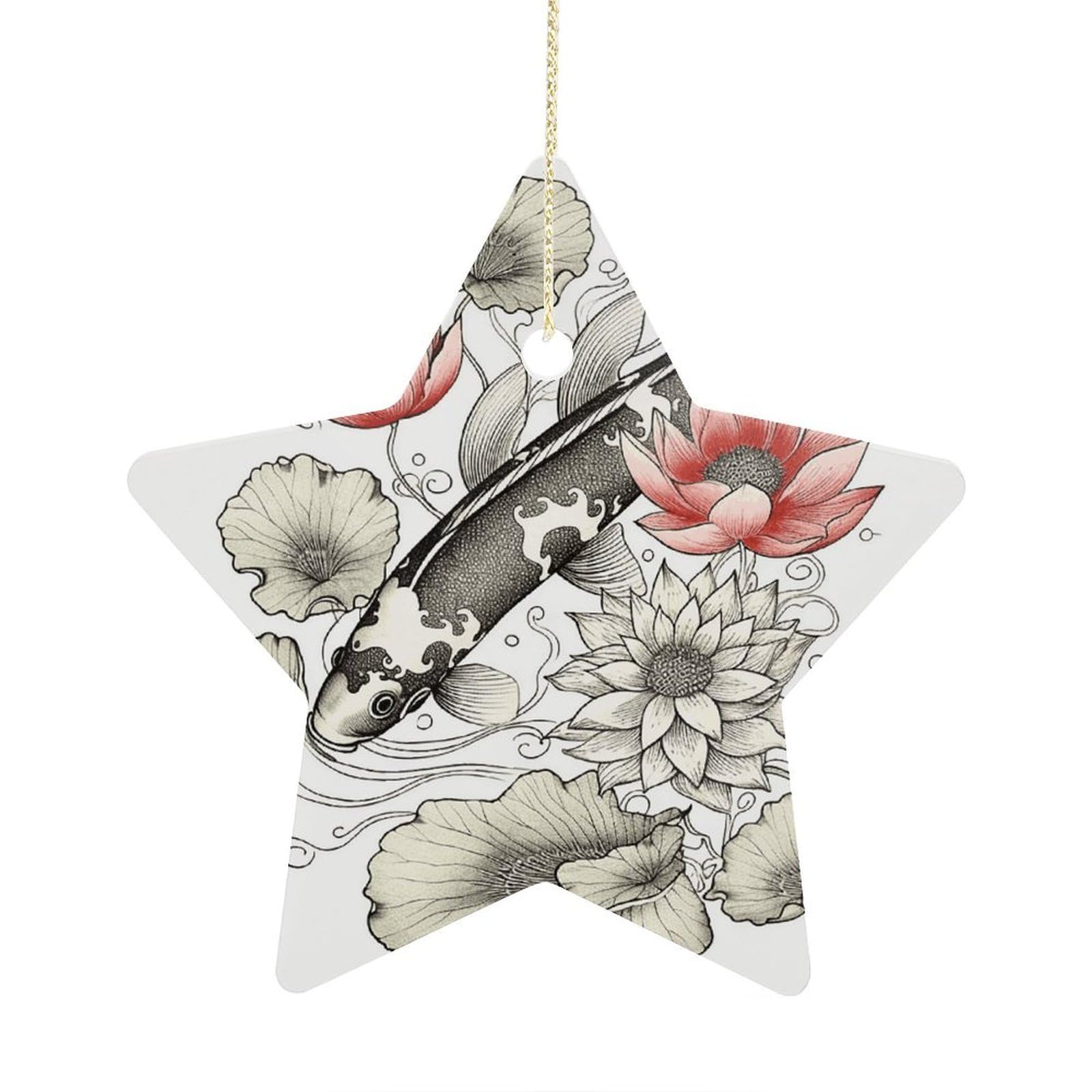 Fodpand Women's Style Fish Japanese Carp Lotus Leaves Flower Ornament With String, Keepsake Hanging Decorations,Ceramic Ornaments For Men Indoor Home Holiday Party Gifts
