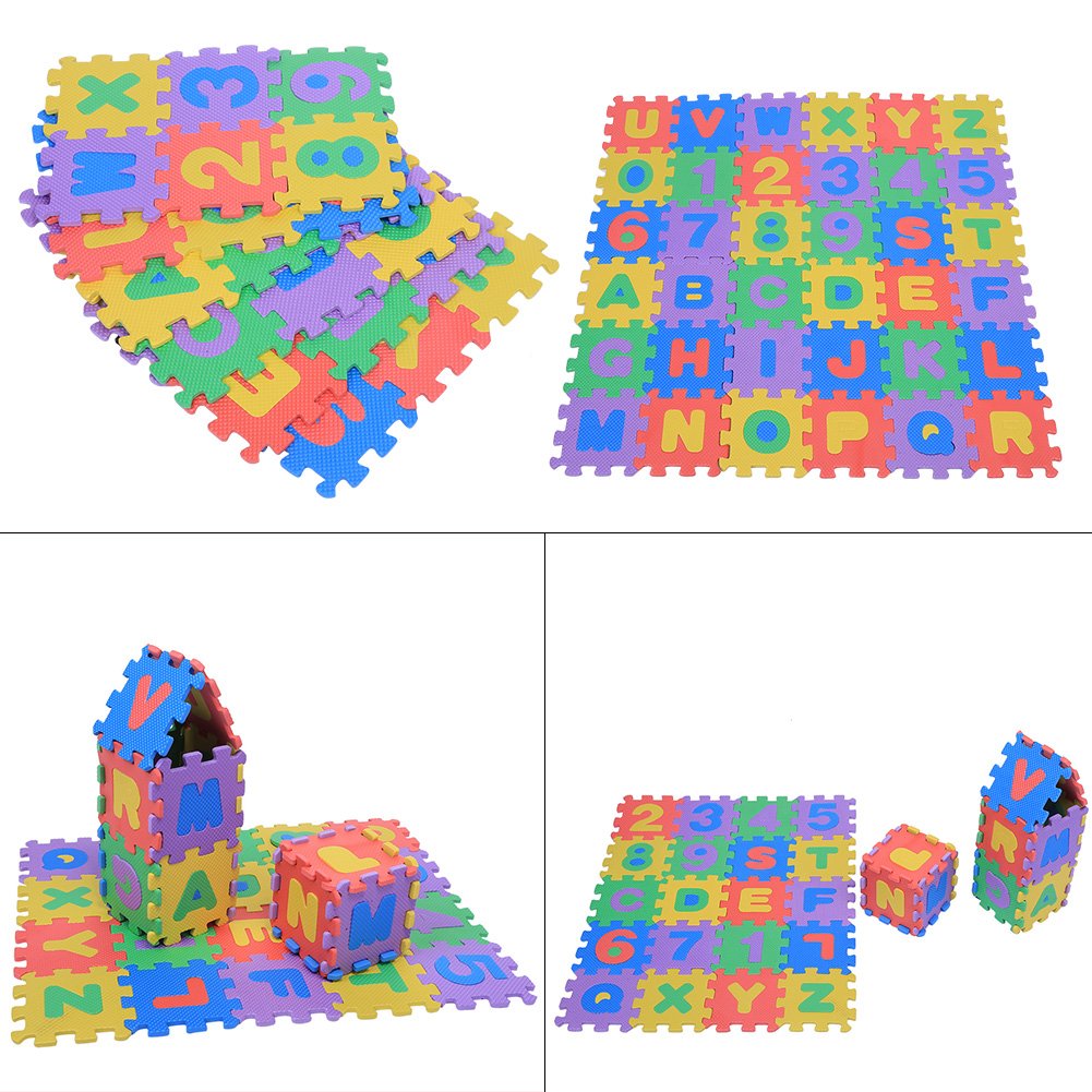 Tappeto Puzzle Per Bambini,Tappetino Da Gioco Per Bambini Puzzle In Schiuma, 36 Pezzi Tappeto Da Gioco In Schiuma Eva Morbida Piastrelle Per Pavimenti Multicolore Per Bambini Numeri E Lettere Neonati