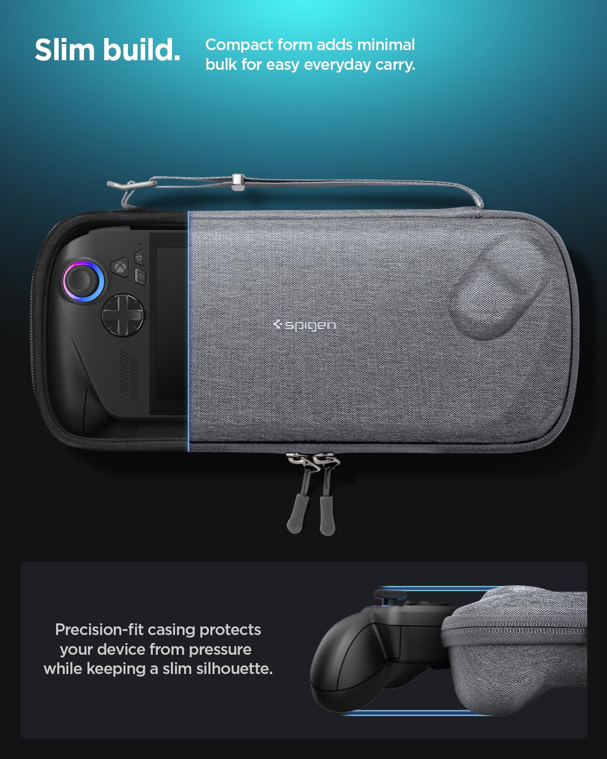 Spigen Klasden Pochette Compatible avec ASUS ROG Xbox Ally / ROG Xbox Ally X (2025) Étui avec Deux Options de Transport et dragonne - Gris Anthracite
