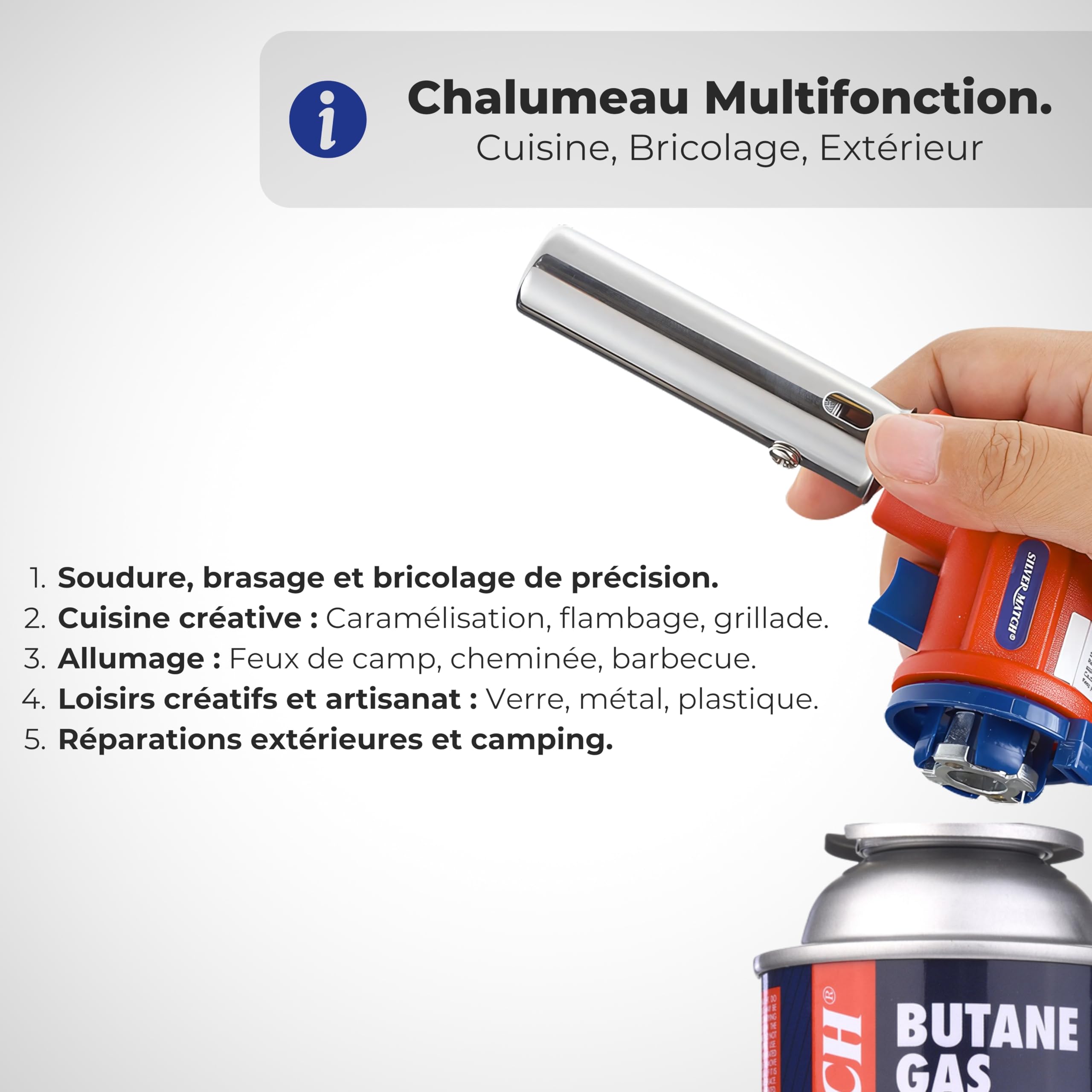 Torcia Da Cucina Professionale A Gas Butano - Bruciatore Regolabile, Accensione Piezoelettrica, Serratura Di Sicurezza, Per Cottura, Caramellatura, Cocktail (Gas Non Incluso