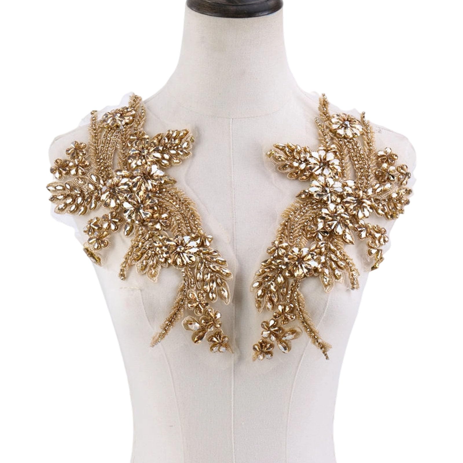 JSGHGDF Handcrafted Shoulder Embroidered Patching Featuring Rhinestones and Intricate Lace Sequined Embroidery
