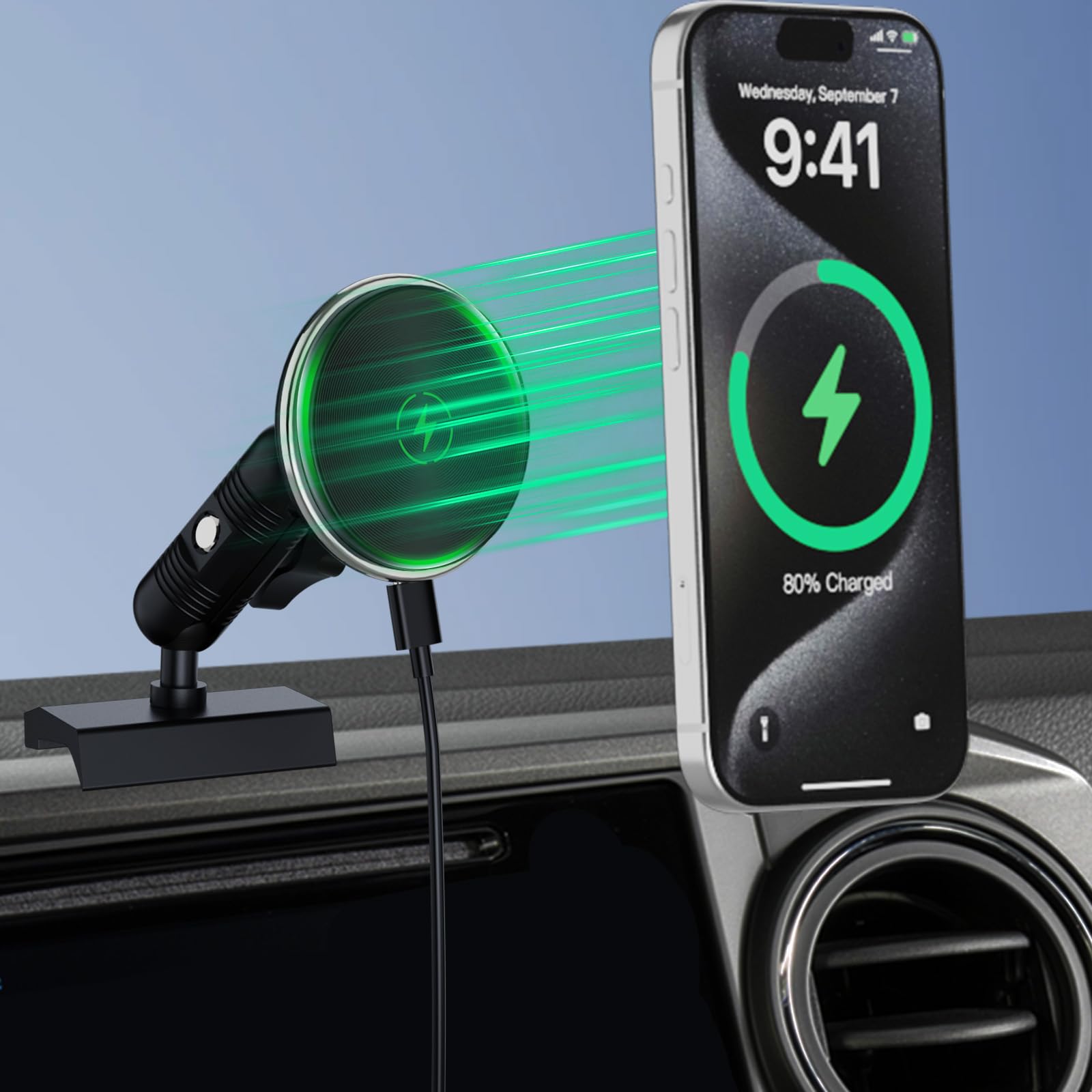 Car Charger Phone Mount for Toyota Tacoma 2016-2023 3rd Gen Tacoma Dashboard Clip Cell Phone Cradles 360 Adjustable
