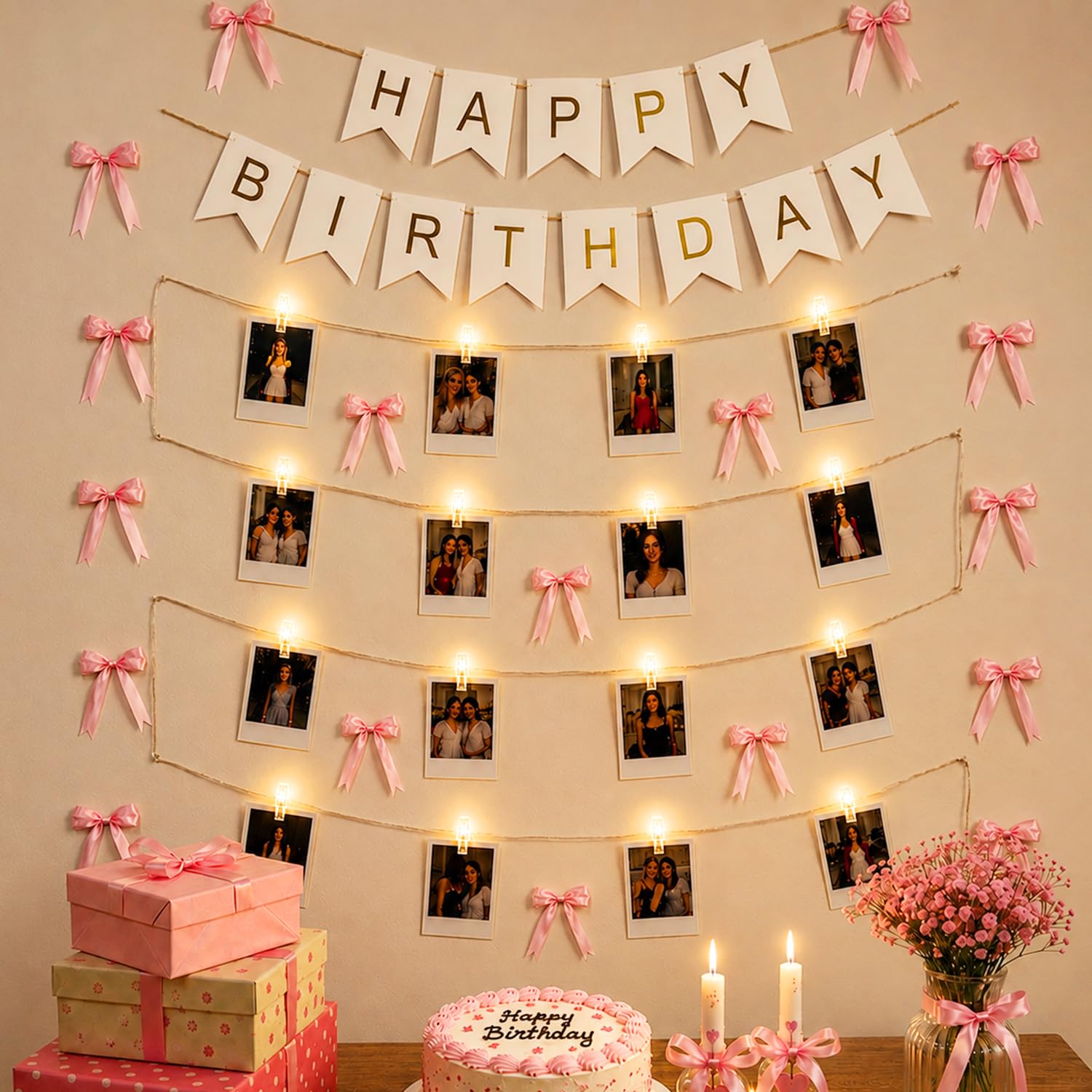 Pink & White Birthday Decorations - 33 Pcs Kit -11