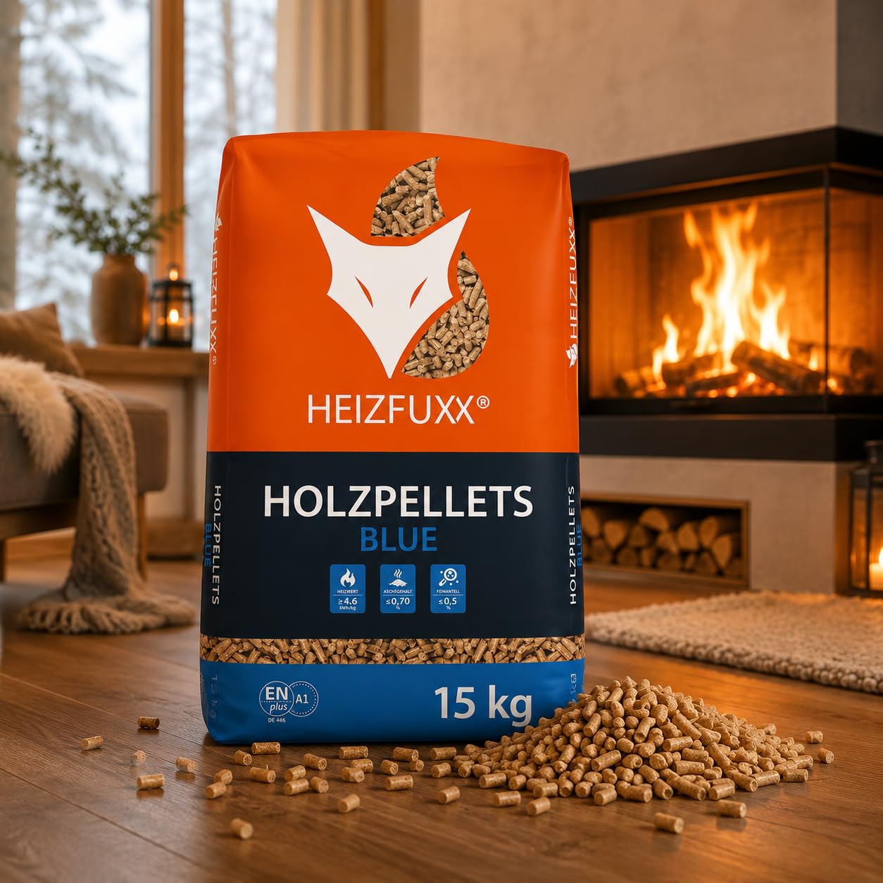 HEIZFUXX Blue ENplus A1 Holzpellets Weichholz 15kg x 20 Sack 300kg Palette
