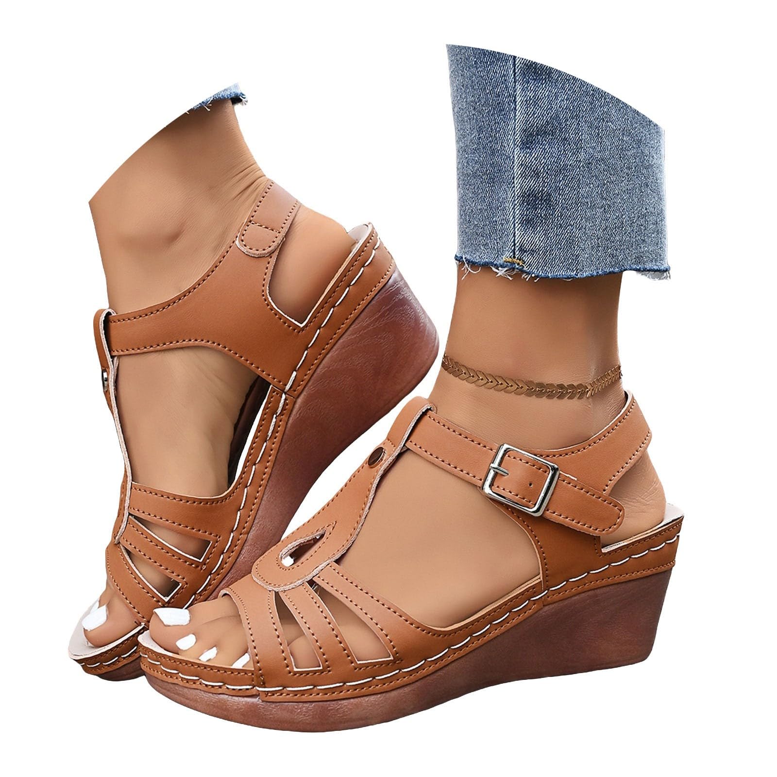 Sandalias de esclava para mujer con cuña - Sandalias de mujer de cuña con correa ajustable zapatos Strappy abiertos Sandalia Platform con cierre en el tobillo Mary Janeleggeri y cómodos zapatos de