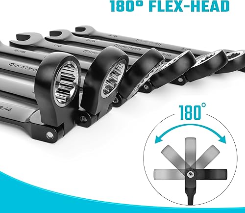 Miniatura 5 de DURATECH Juego de llaves de trinquete de cabeza flexible de 9 piezas, juego de llaves combinadas, 72 dientes, SAE, 516 pulgadas a 34 pulgadas,