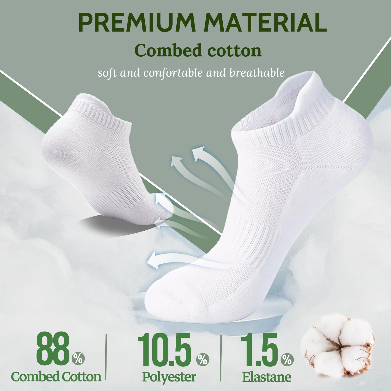 10 Pares Calcetines Tobilleros Hombre, Deporte Corto Algodón Transpirable para Verano, Running, Trabajo, Casa