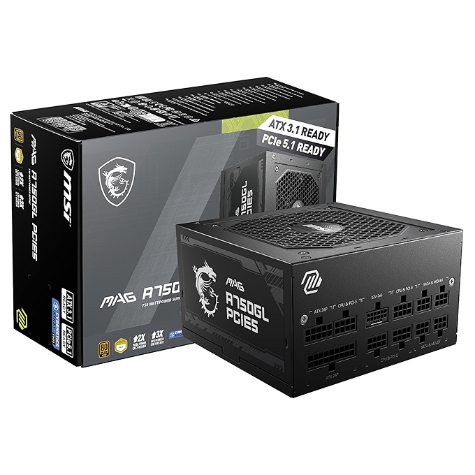 MSI MAG A750GL游戏电源 - 全模组 - 80 Plus金牌认证750W - 紧凑型ATX PSU