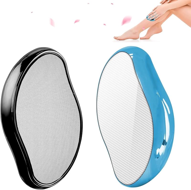 2PCS Crystal Hair Eraser for Women Reusable Hair Remover Stone, Painless Crystal Hair Remover for Women and Men, Magic Painless Exfoliation Hair Removal Tool (Black and Blue)