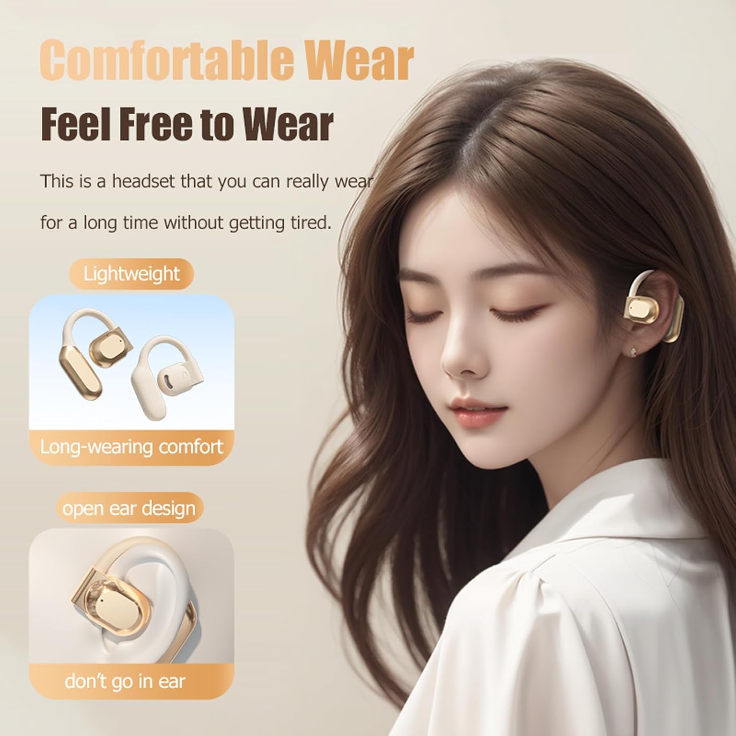 Close-up of the Ttbesmi M62 earbud showing its lightweight and open-ear design for comfortable wear.