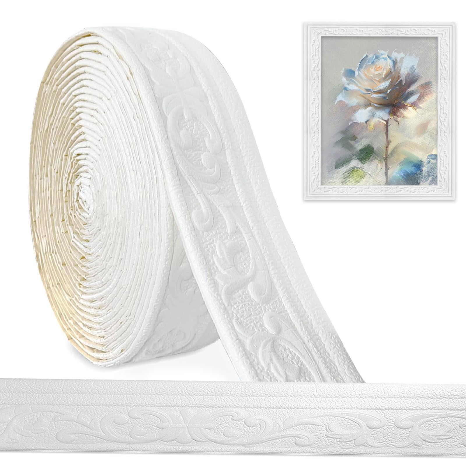 Bordo Autoadesivo 3D Per Pareti | Bianco 10m X 8cm | Schiuma XPE | Decorazione Fai Da Te